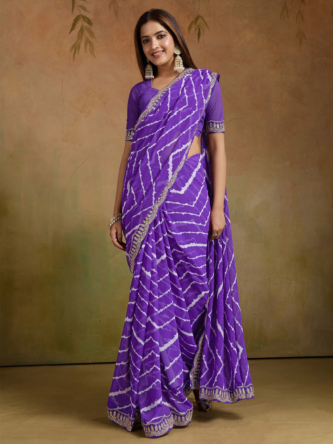 Purple Leheriya Print Georgette Saree - Ressa