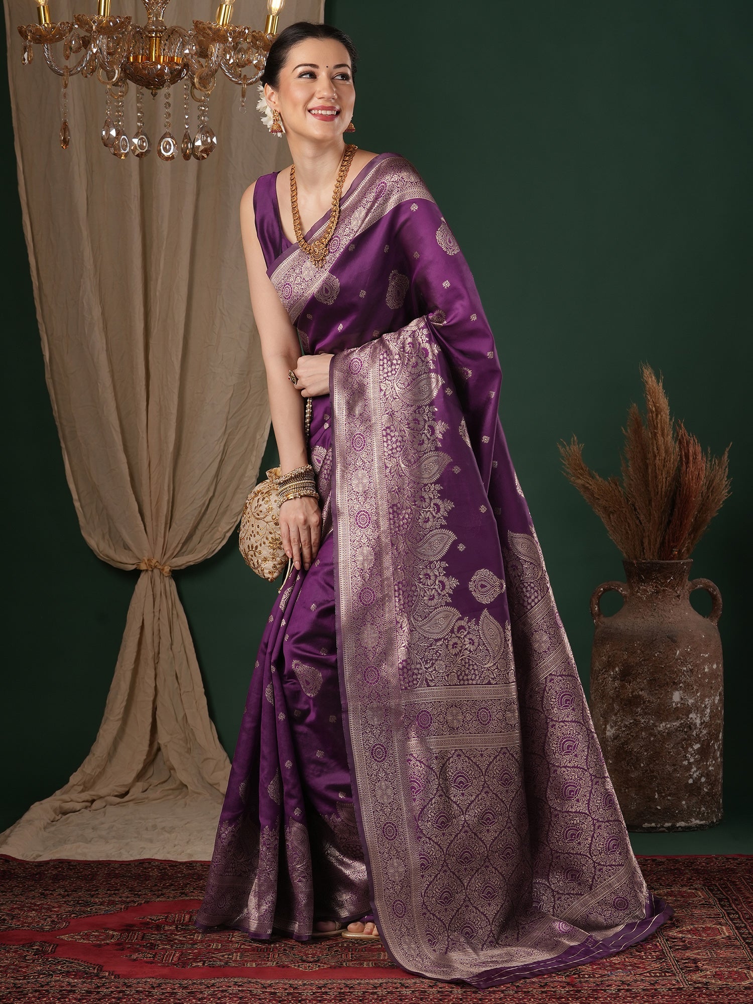 Purple Lichi Silk Banarasi Pattern Saree - Ressa