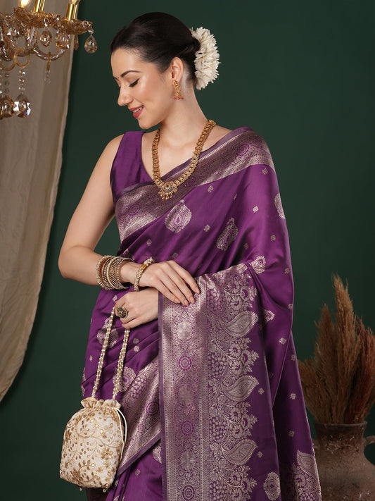 Purple Lichi Silk Banarasi Pattern Saree - Ressa