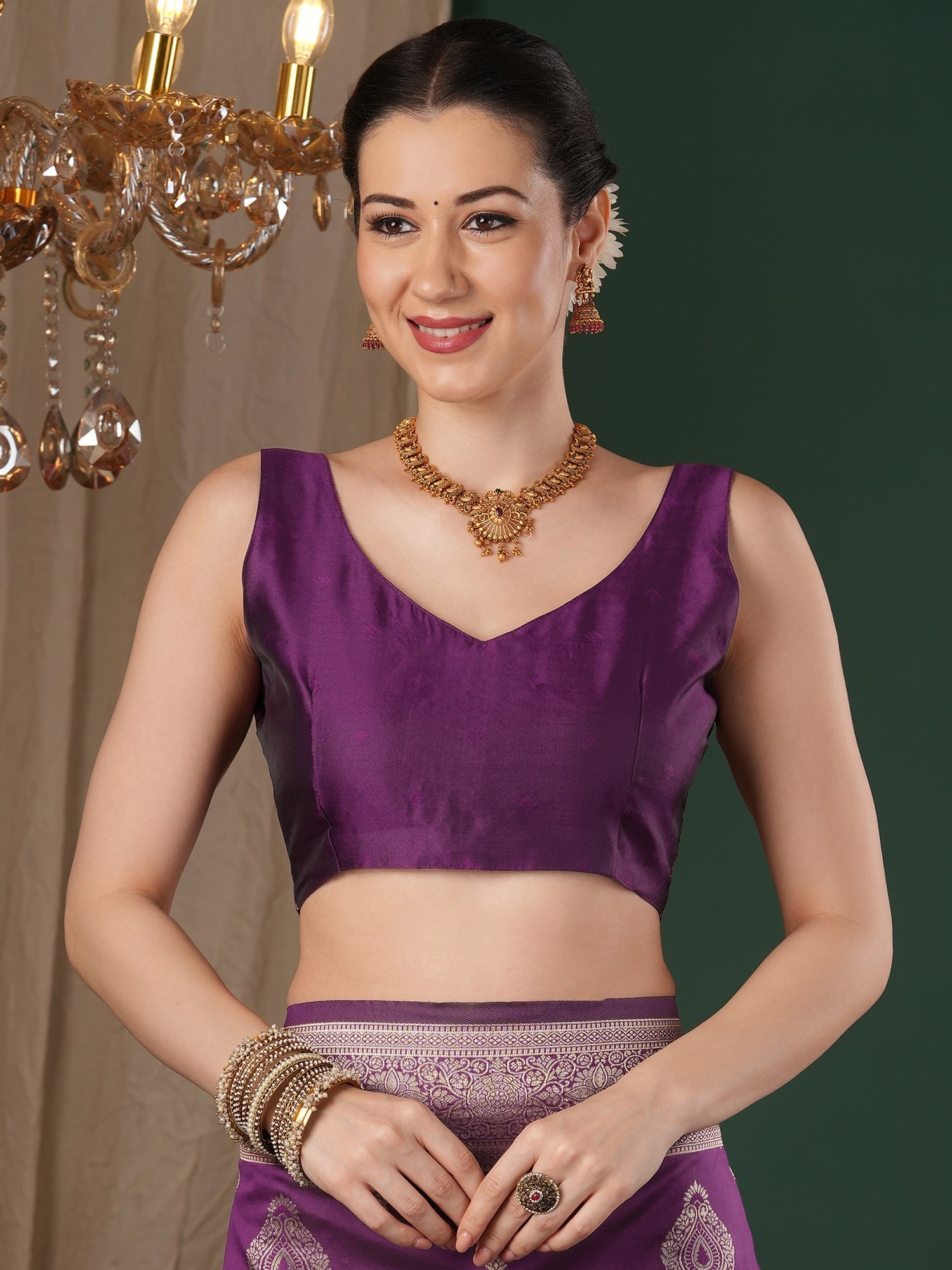 Purple Lichi Silk Banarasi Pattern Saree - Ressa