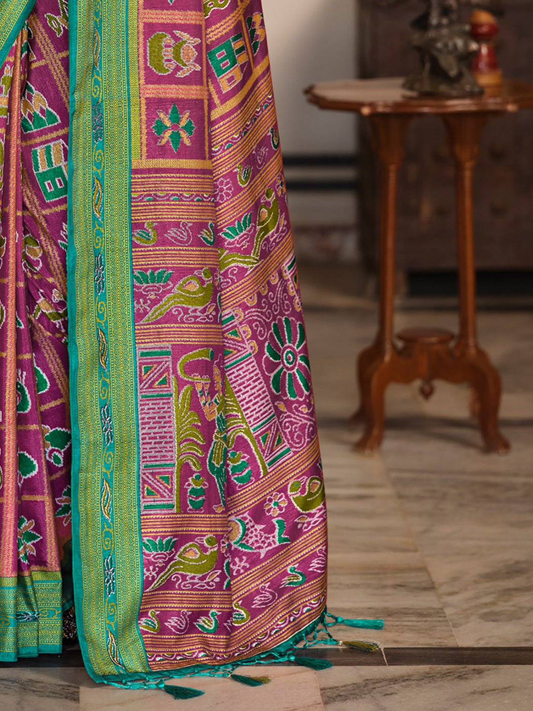 Purple Patola Print Silk Blend Saree - Ressa