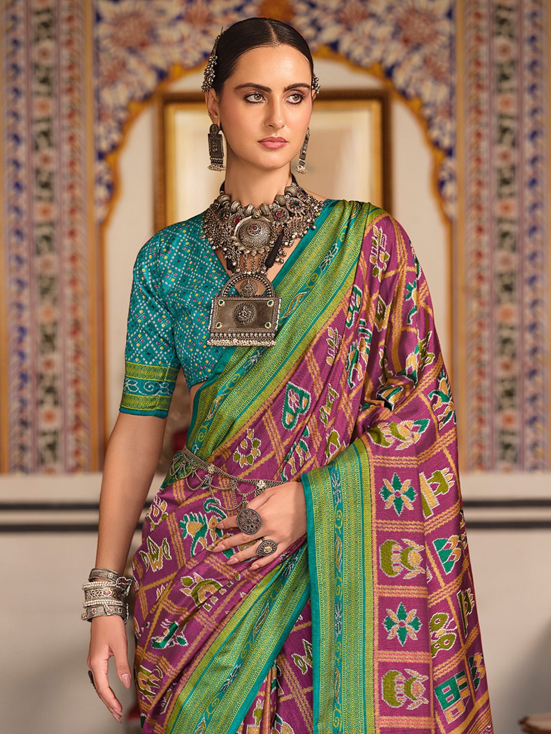 Purple Patola Print Silk Blend Saree - Ressa