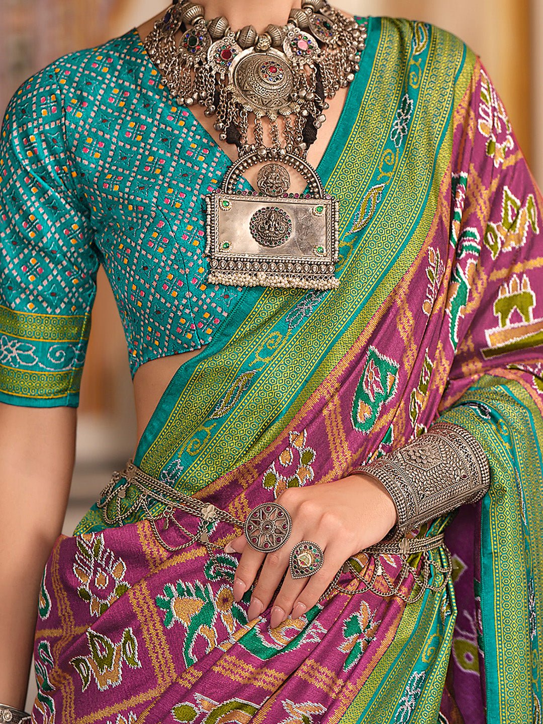 Purple Patola Print Silk Blend Saree - Ressa