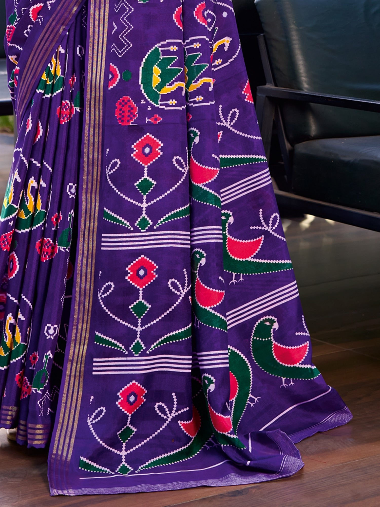 Purple Patola Printed Cotton Silk Saree - Ressa