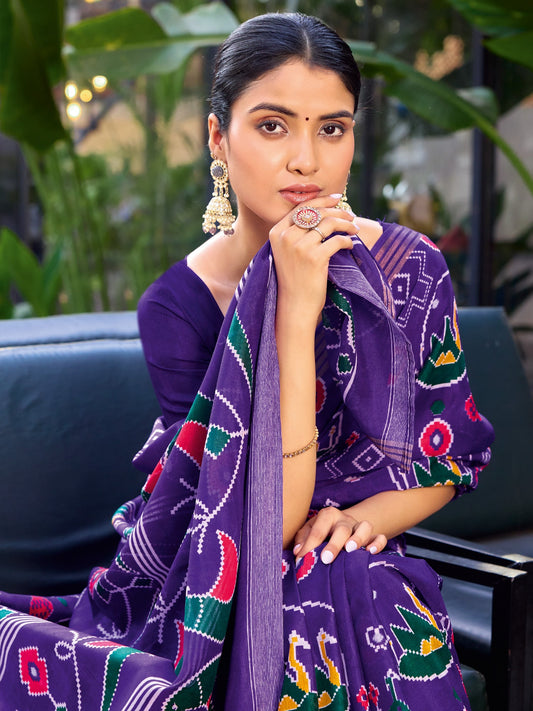 Purple Patola Printed Cotton Silk Saree - Ressa