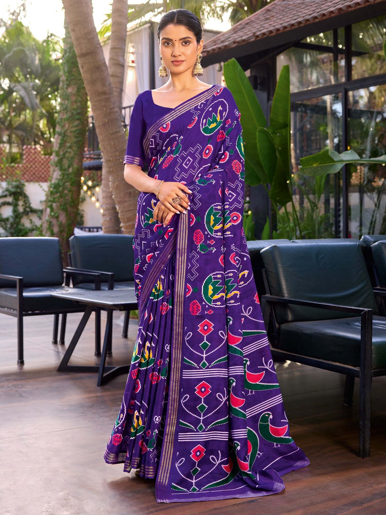 Purple Patola Printed Cotton Silk Saree - Ressa