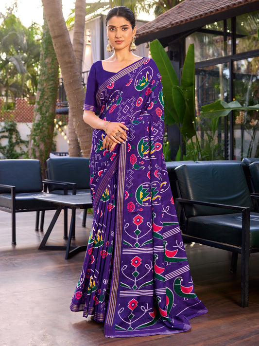 Purple Patola Printed Cotton Silk Saree - Ressa