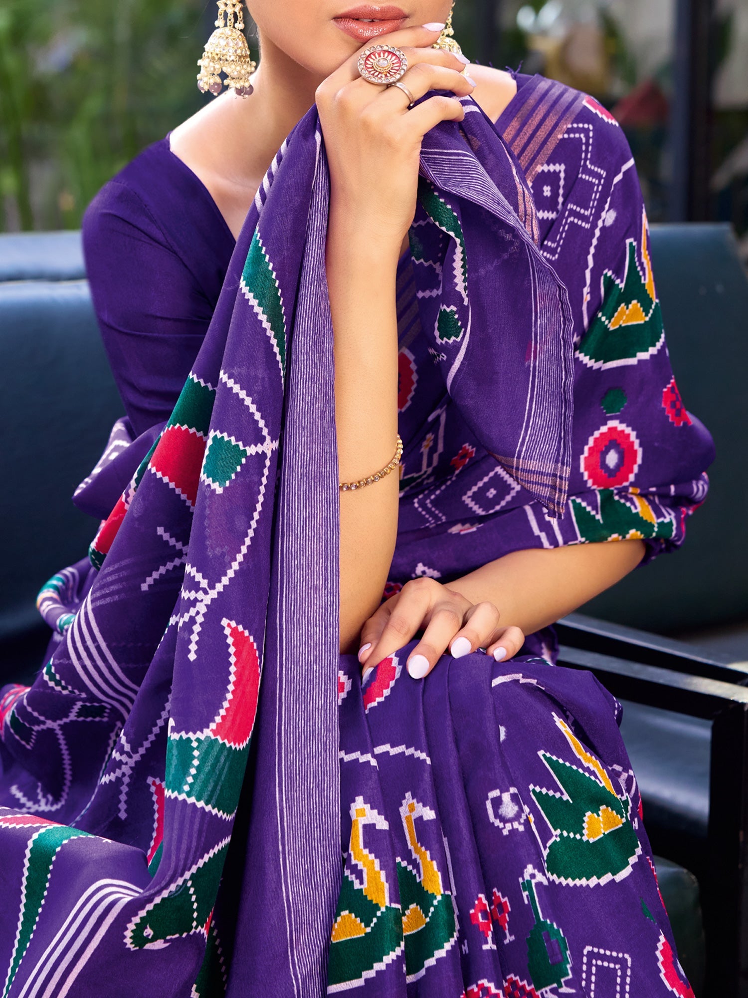 Purple Patola Printed Cotton Silk Saree - Ressa