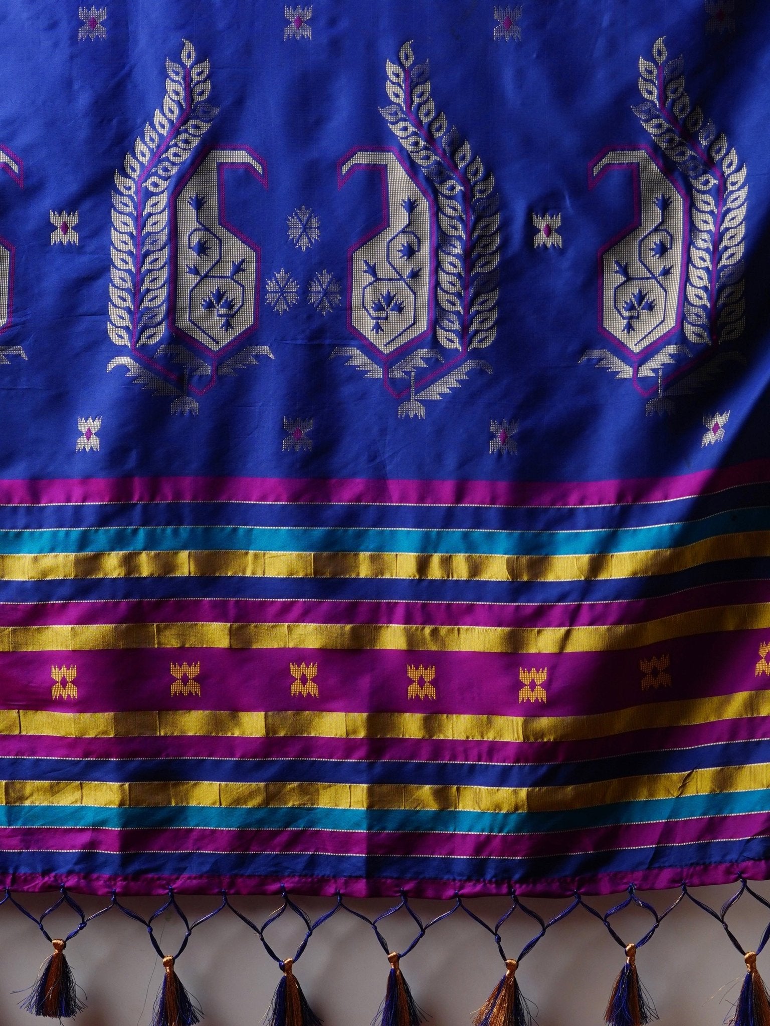 Purple Patola Silk Saree with Blue Zari Border - Ressa