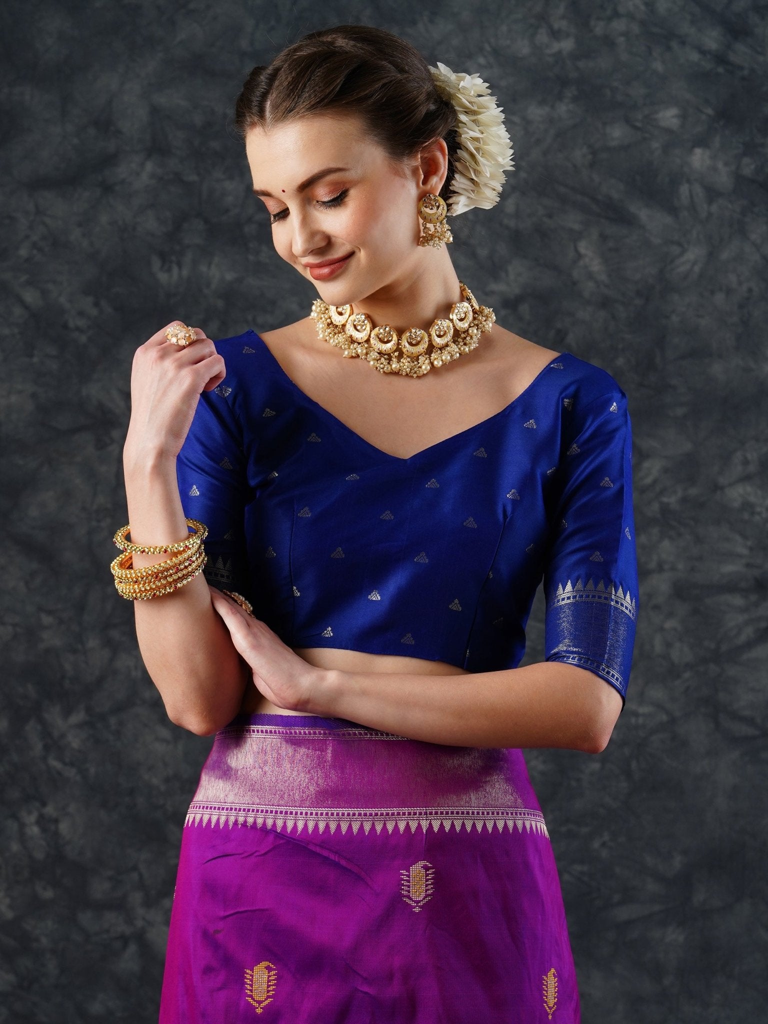 Purple Patola Silk Saree with Blue Zari Border - Ressa