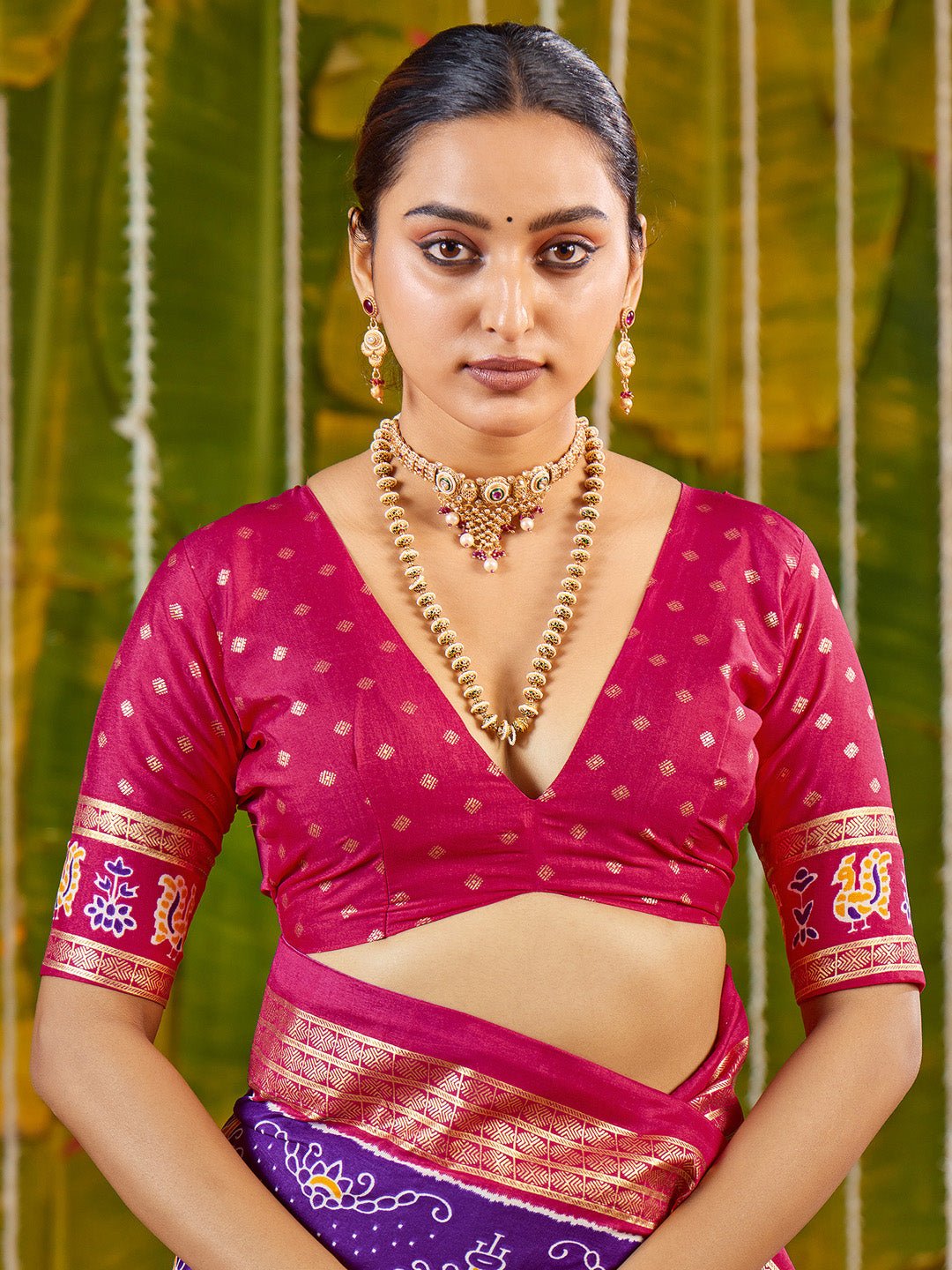 Purple & Pink Silk Saree with Zari Border - Ressa