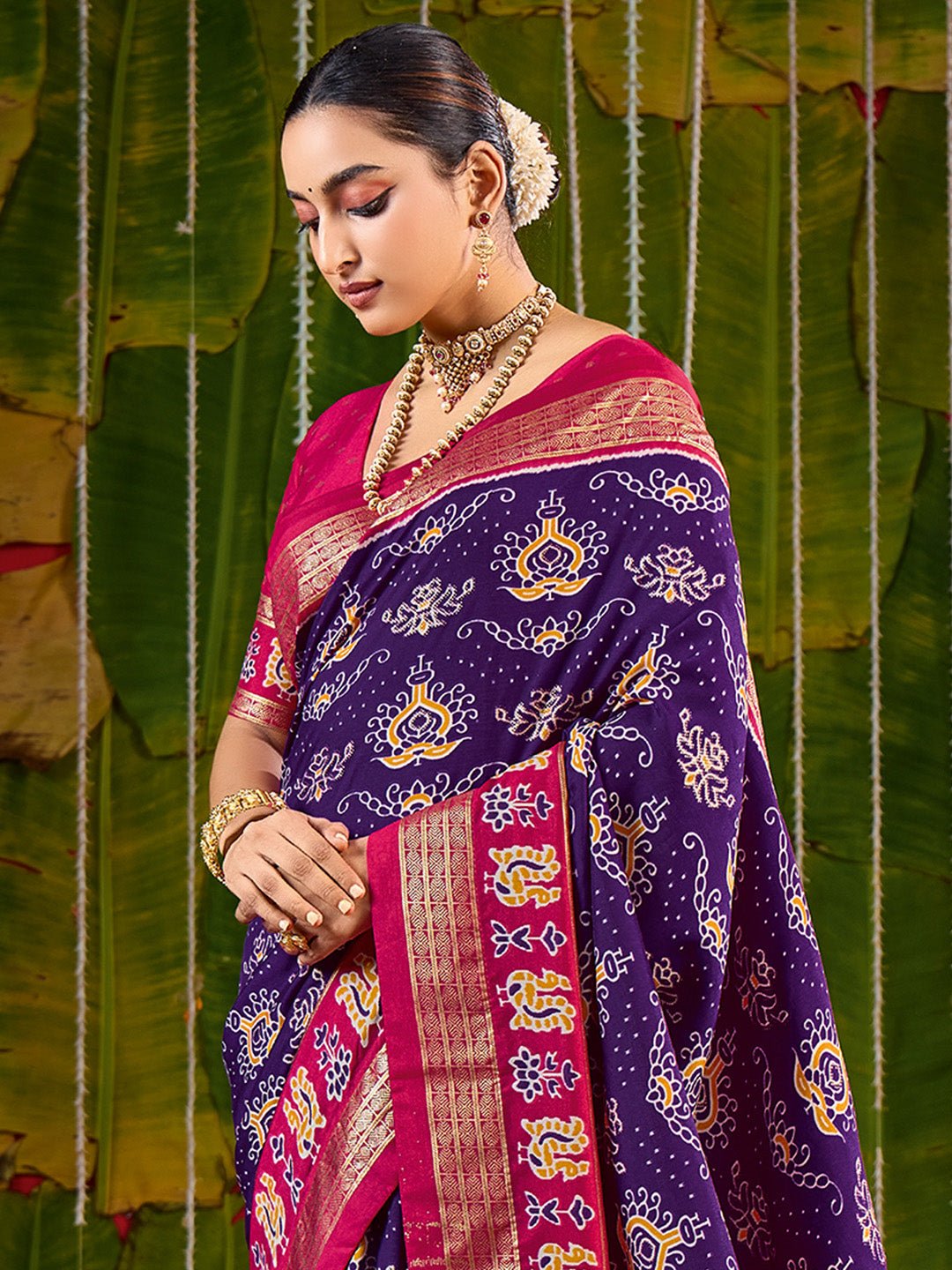 Purple & Pink Silk Saree with Zari Border - Ressa