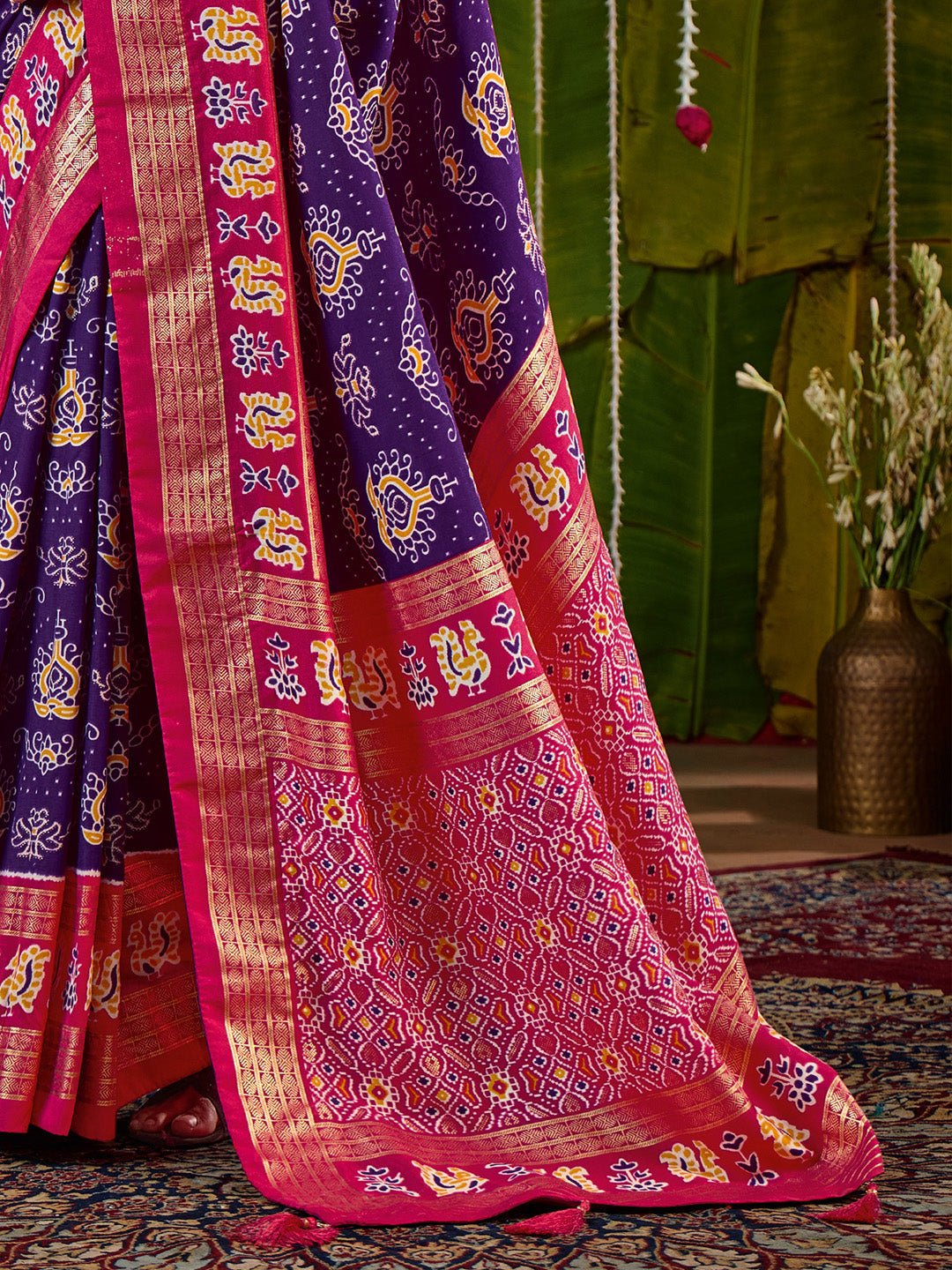 Purple & Pink Silk Saree with Zari Border - Ressa
