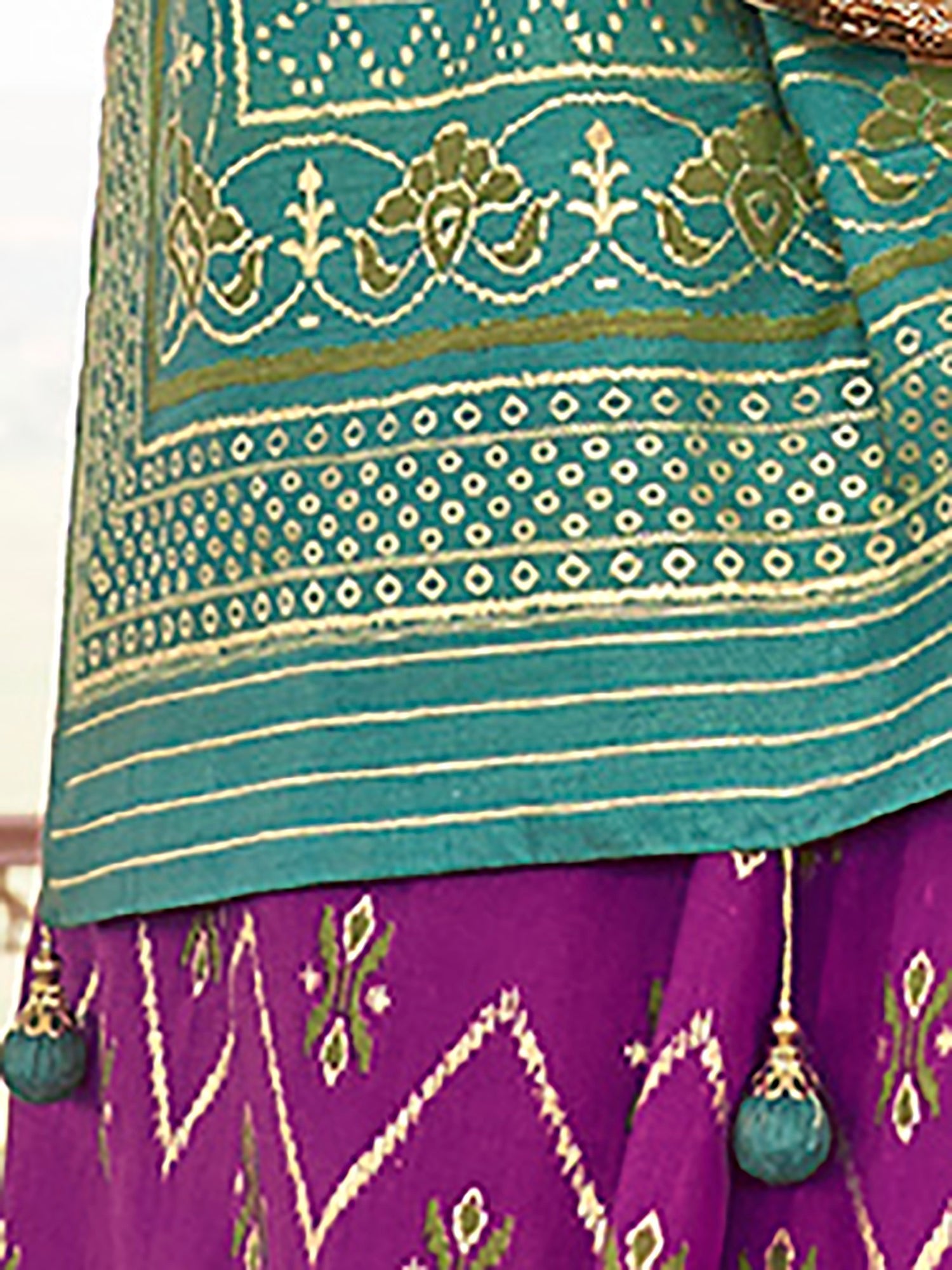 Purple & Rama Green Patola Silk Woven Traditional Motifs Blouse - Ressa