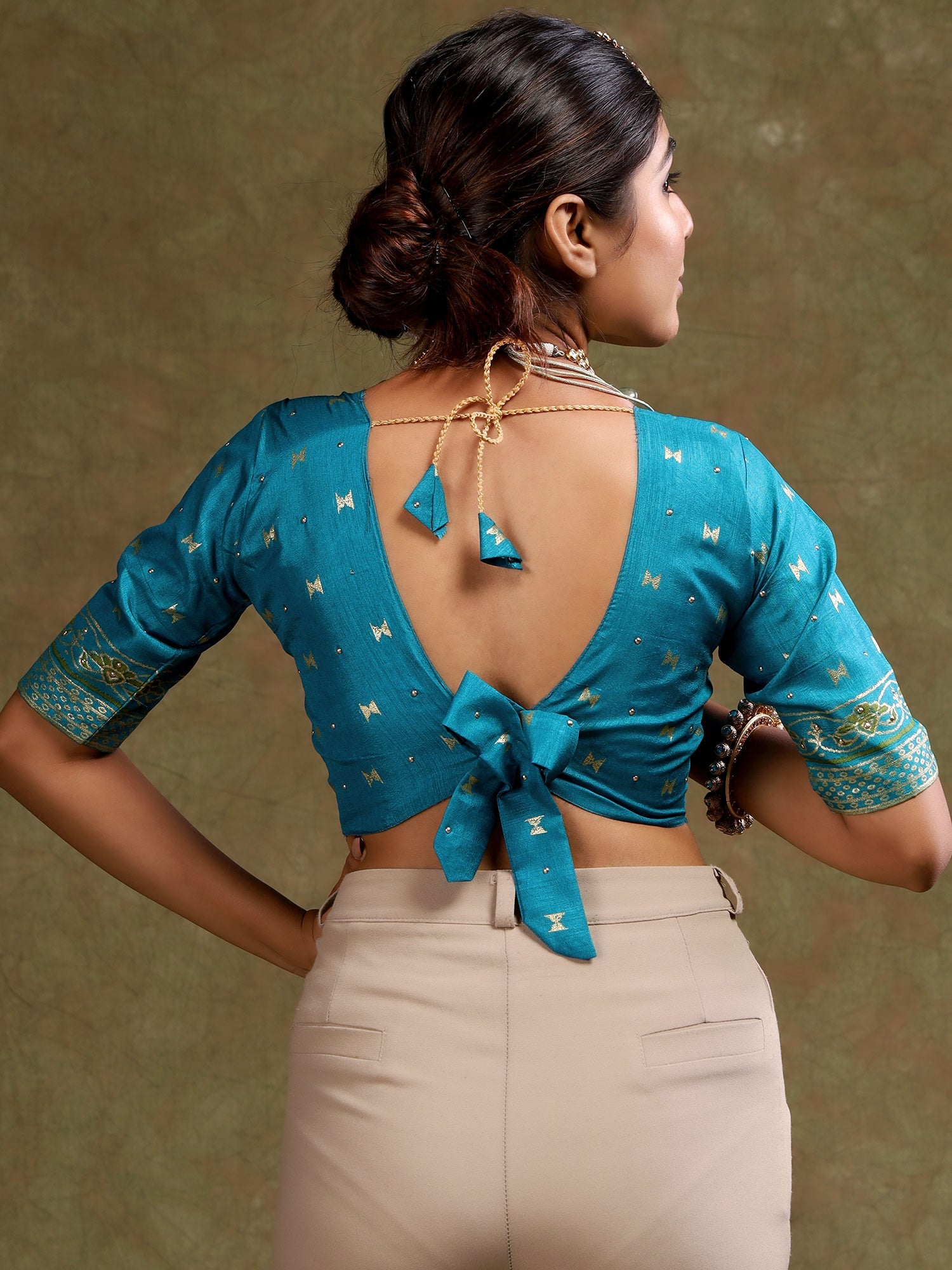 Purple & Rama Green Patola Silk Woven Traditional Motifs Blouse - Ressa