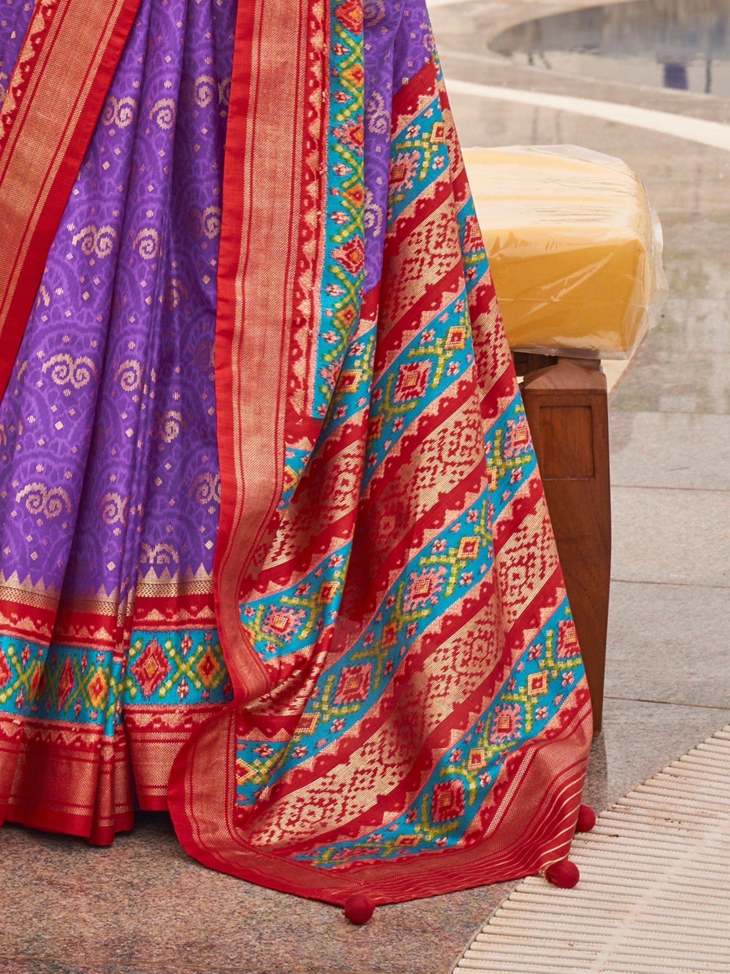 Purple & Red Patola Silk Blend Saree - Ressa