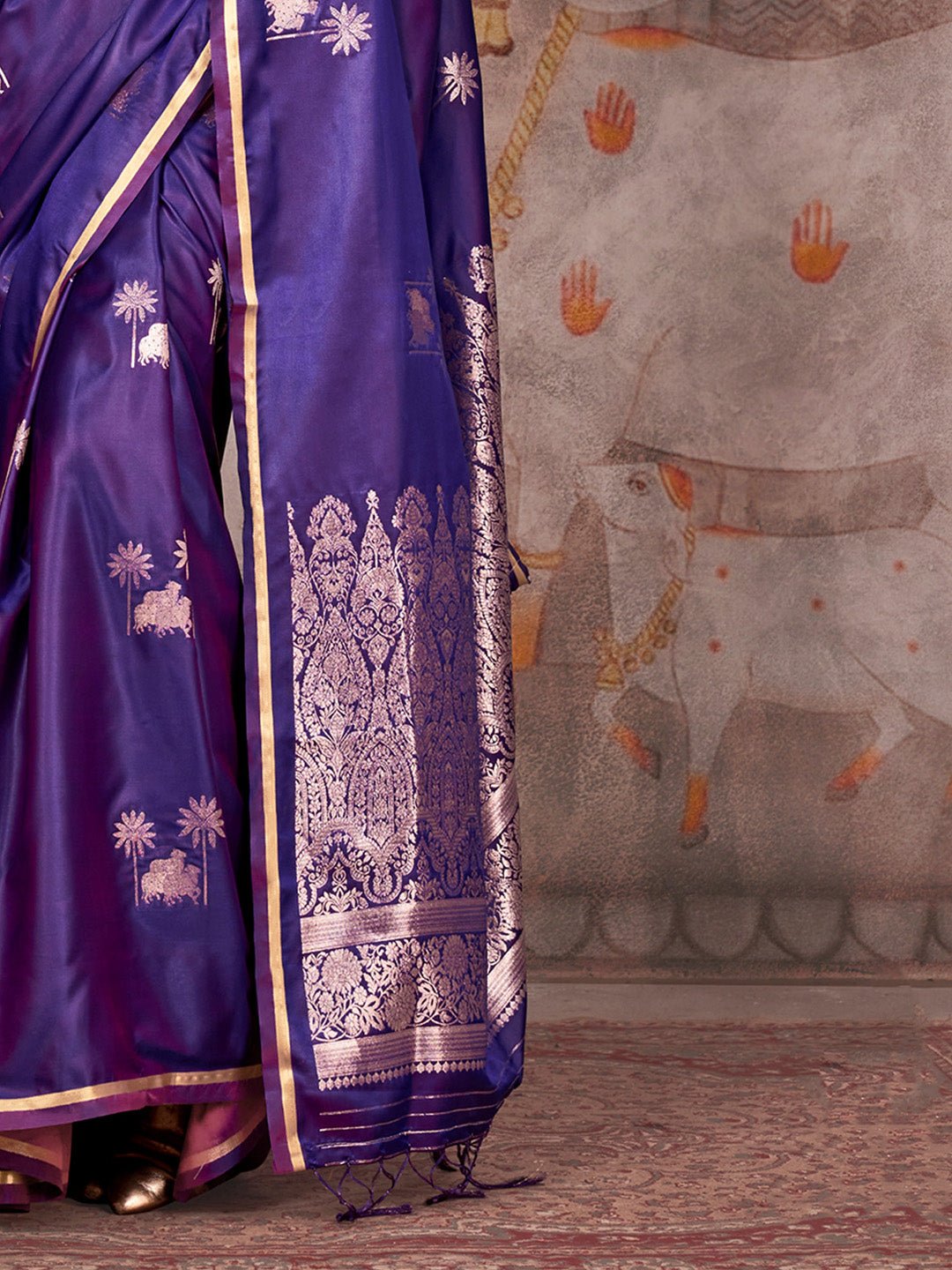 Purple : Satin Silk : Banarasi Woven : Pichwai Motifs : Gold Zari : Blouse Saree - Ressa