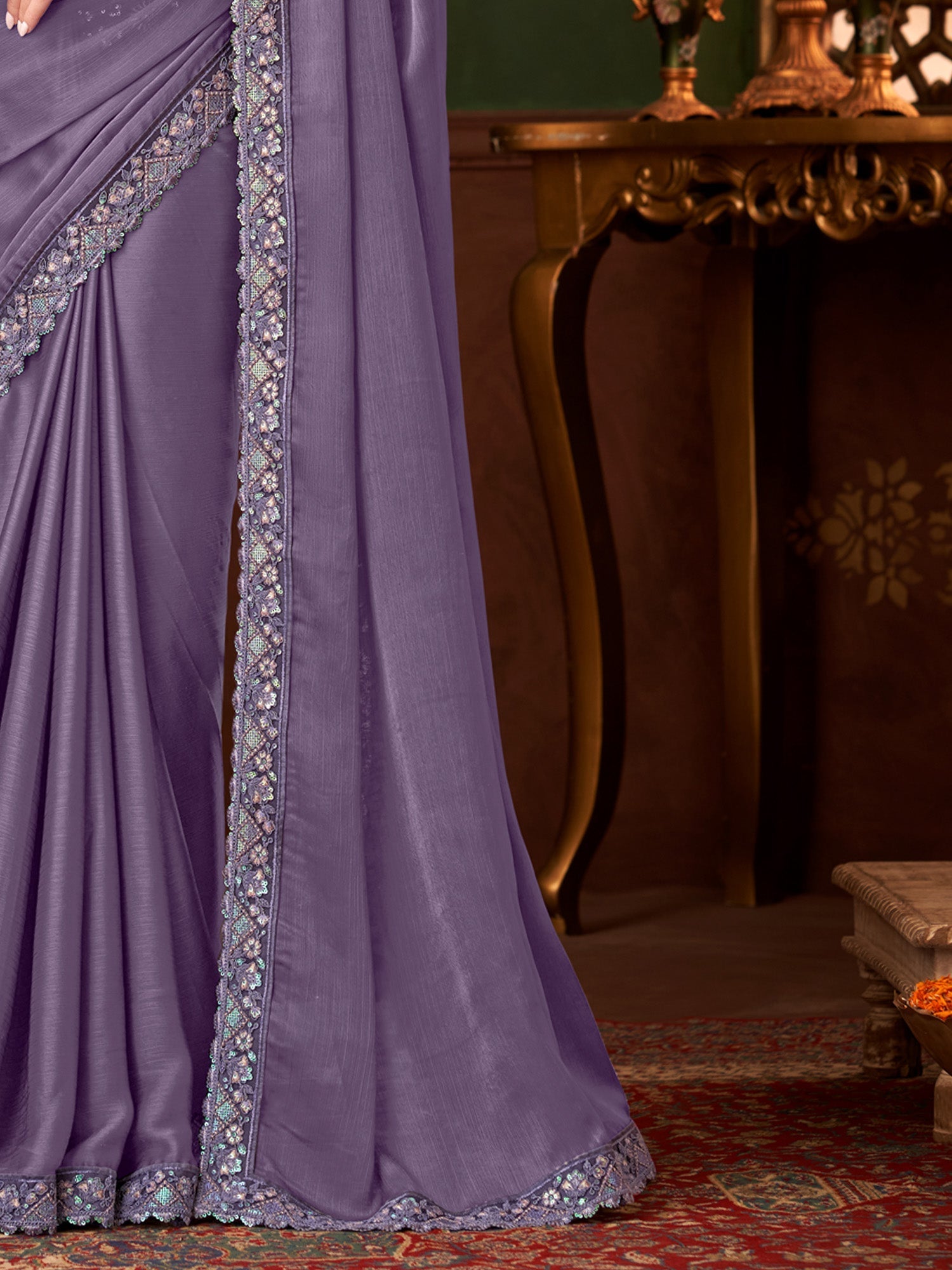 Purple Sequinned Party Wear Saree - Ressa