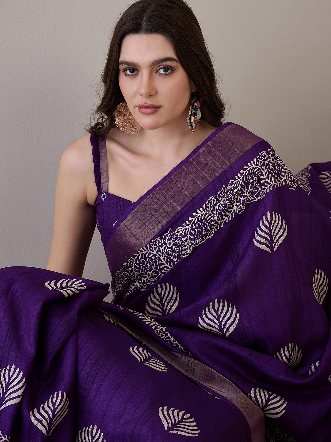 Purple Silk Blend Batik Printed Saree - Ressa