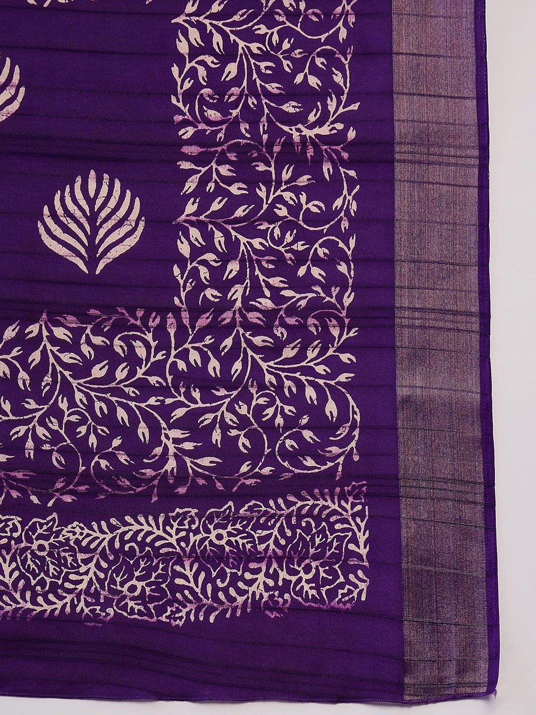 Purple Silk Blend Batik Printed Saree - Ressa