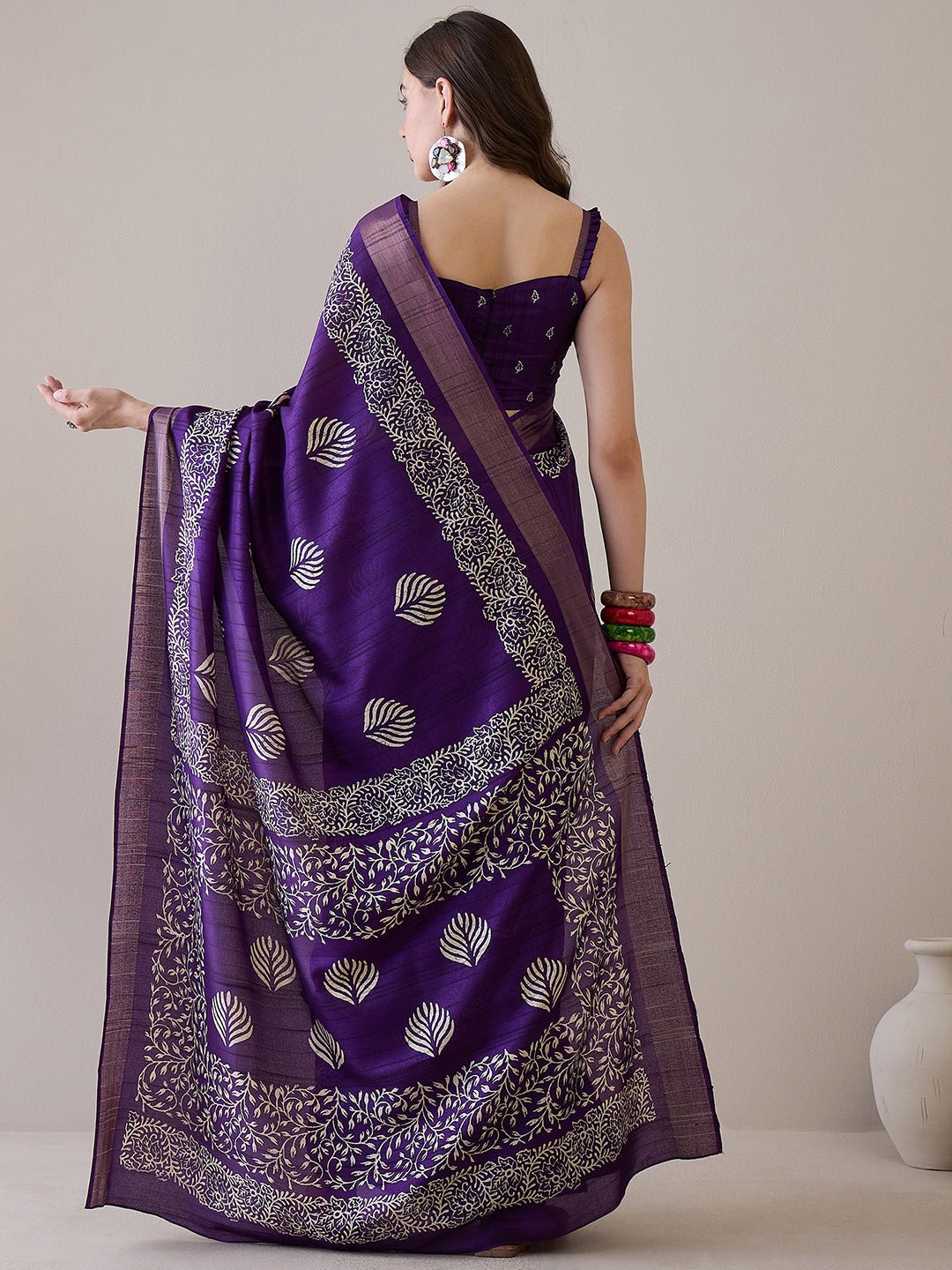 Purple Silk Blend Batik Printed Saree - Ressa