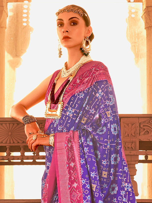 Purple Silk Blend Ikkat saree - Ressa
