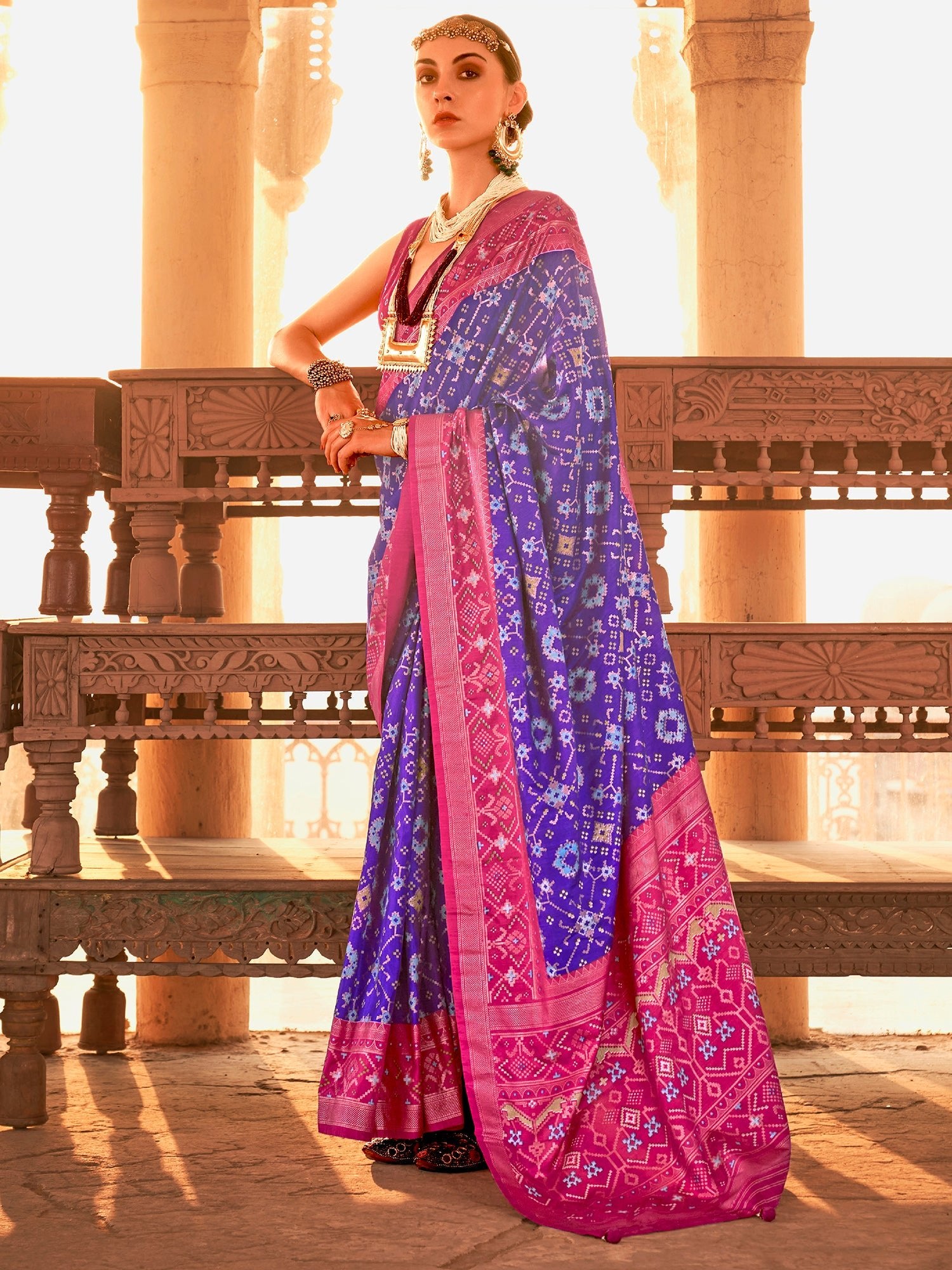 Purple Silk Blend Ikkat saree - Ressa