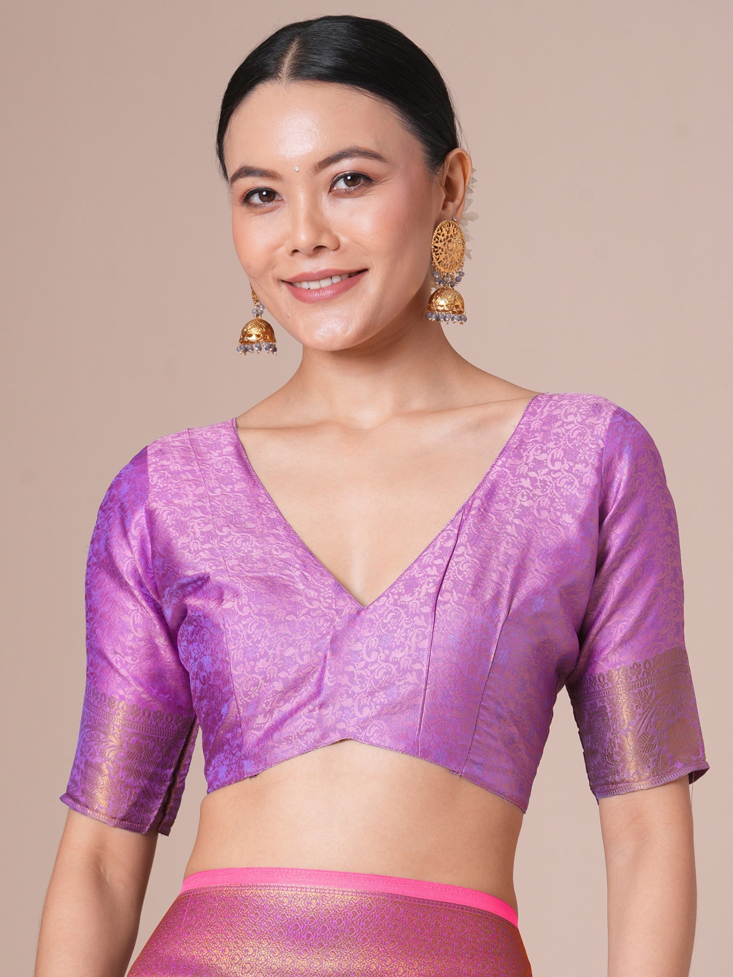 Purple Silk Blend Kanjeevavram Saree - Ressa