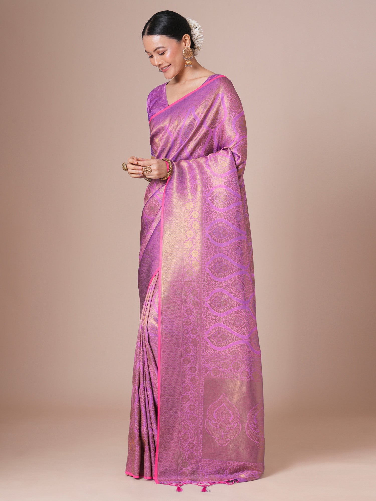 Purple Silk Blend Kanjeevavram Saree - Ressa