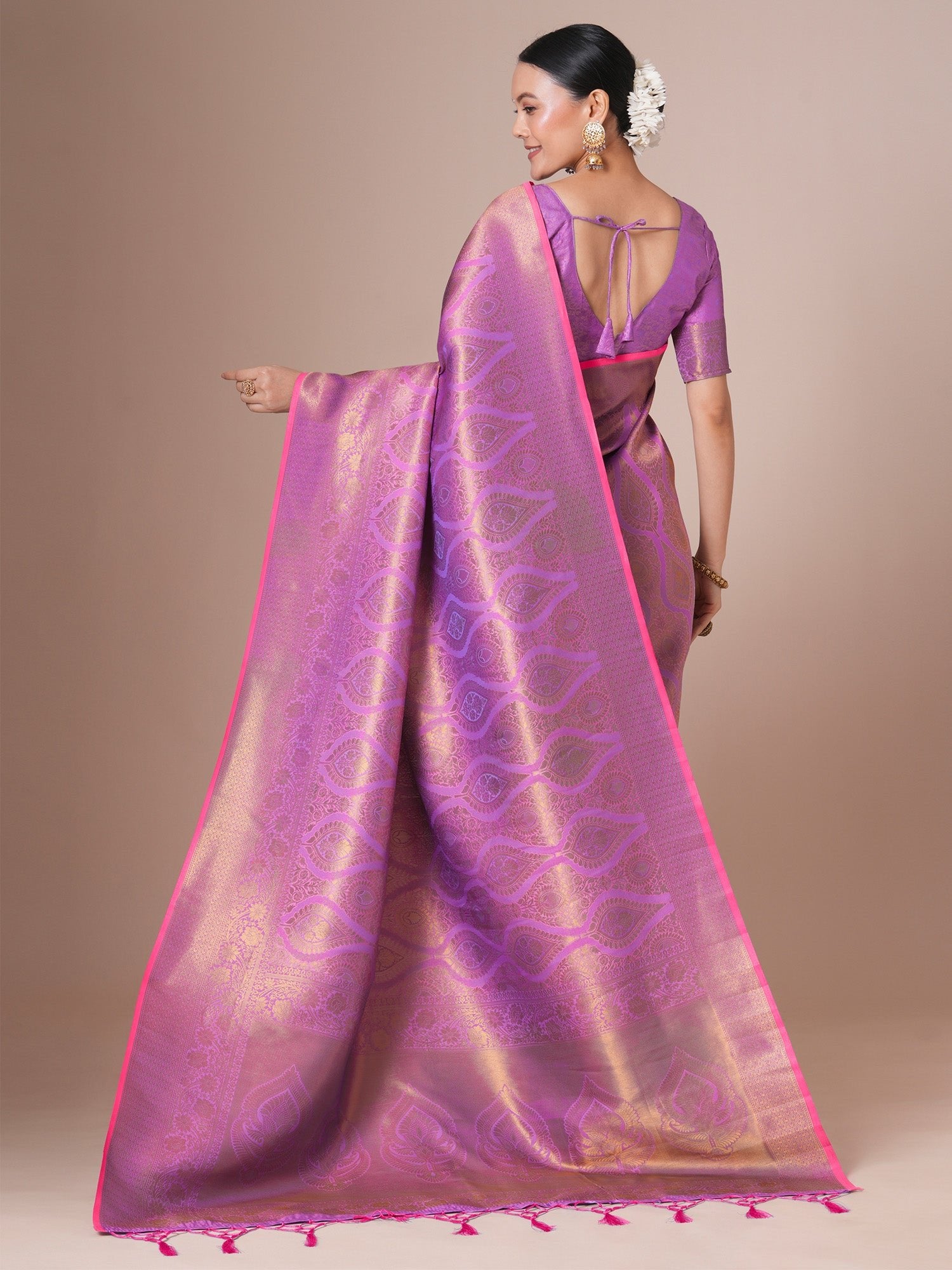 Purple Silk Blend Kanjeevavram Saree - Ressa