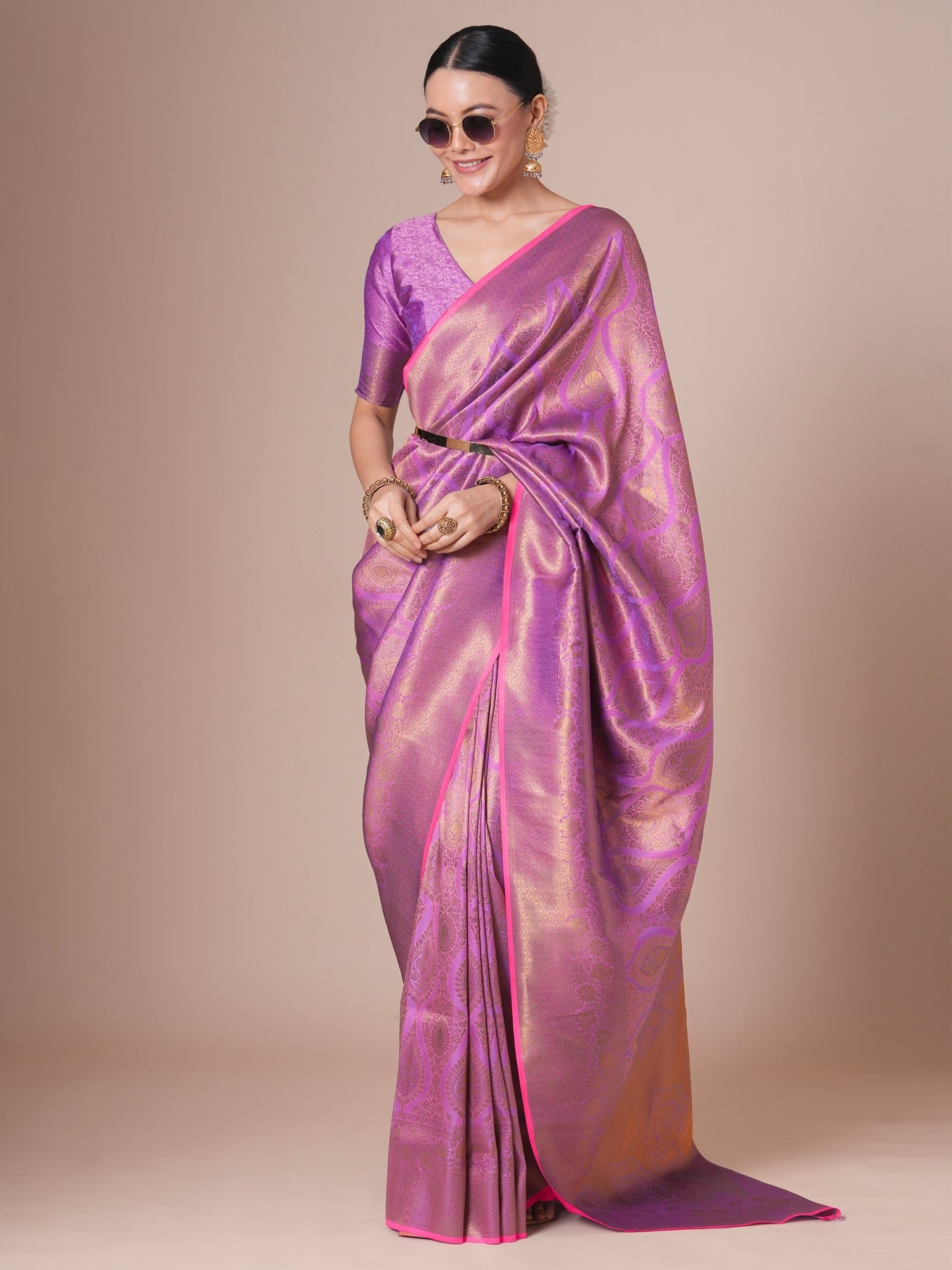 Purple Silk Blend Kanjeevavram Saree - Ressa
