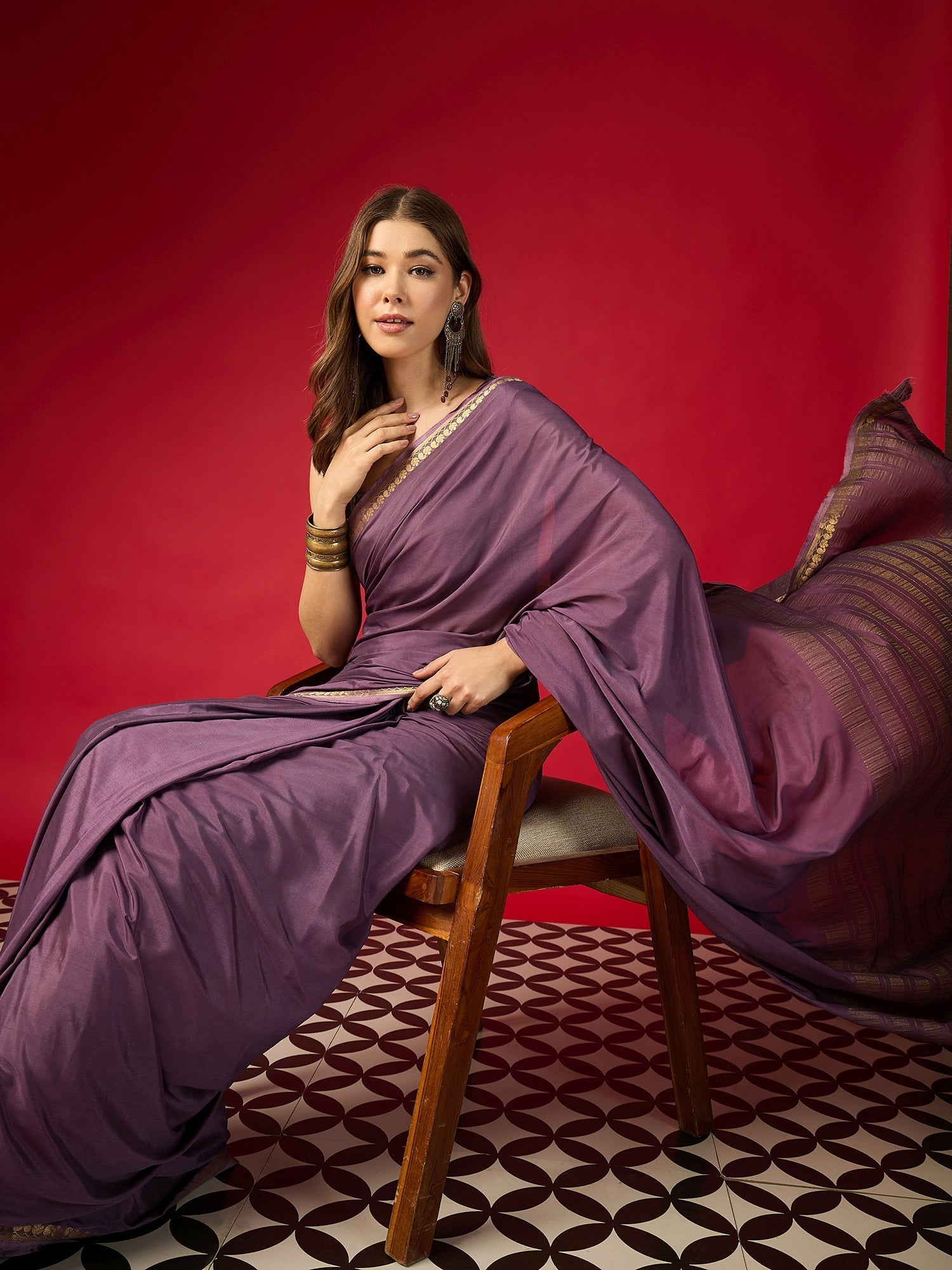 Purple Silk Blend Saree with Zari Border & Brocade Blouse - Ressa