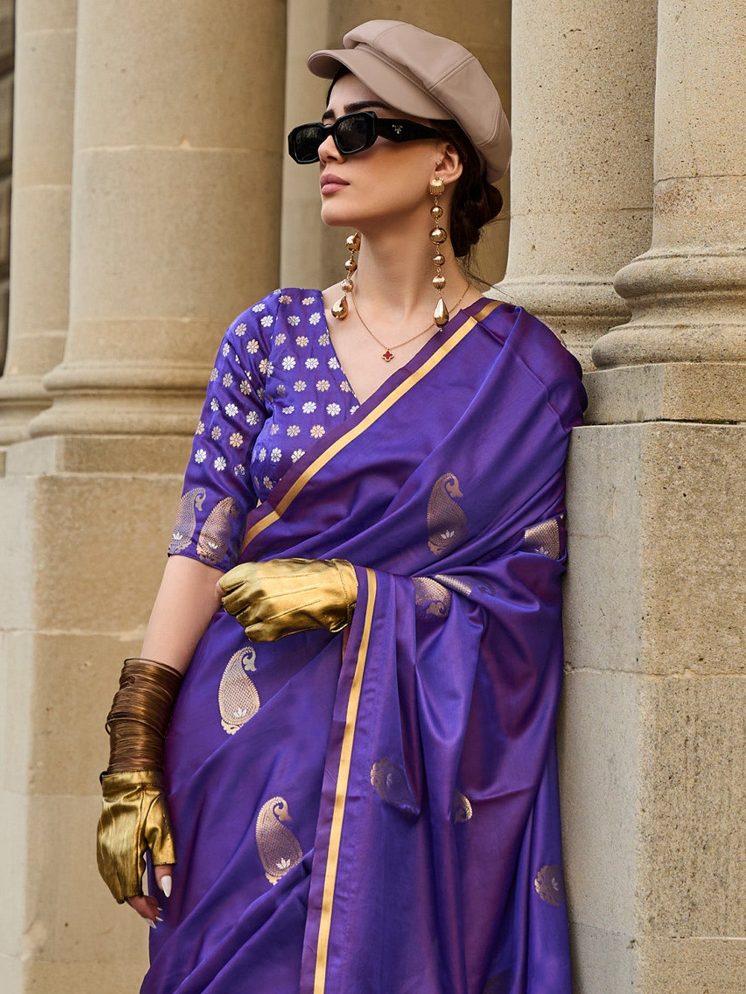 Purple Silk Blend Zari Woven saree - Ressa