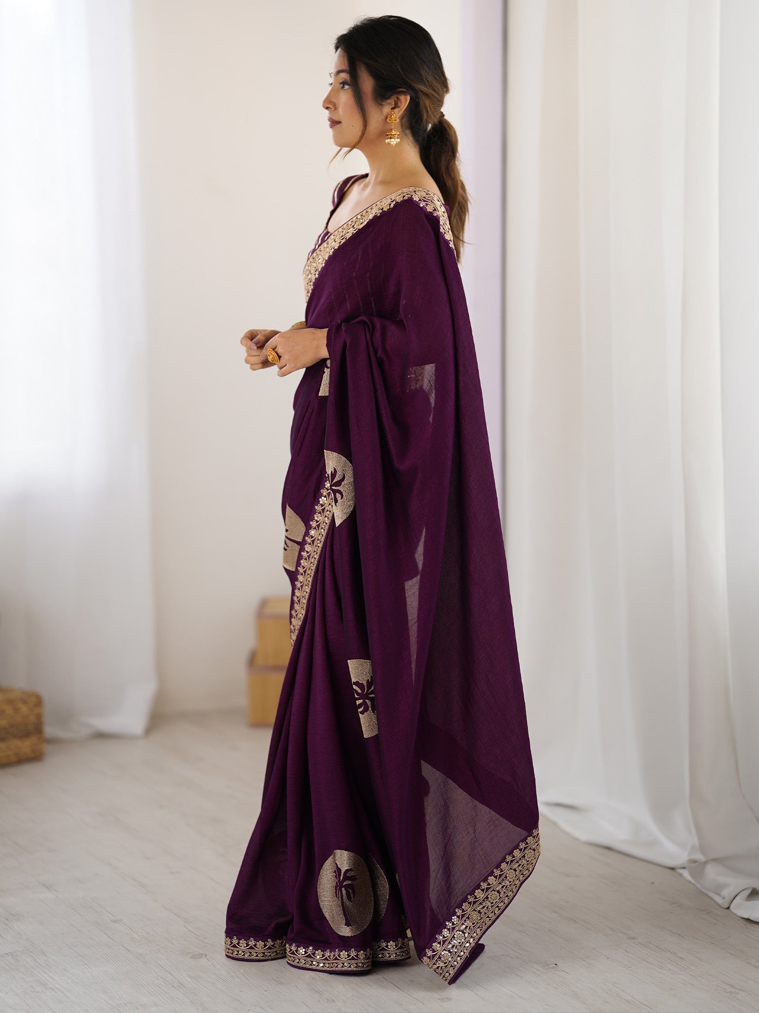 Purple Silk Saree with Gold - Ressa