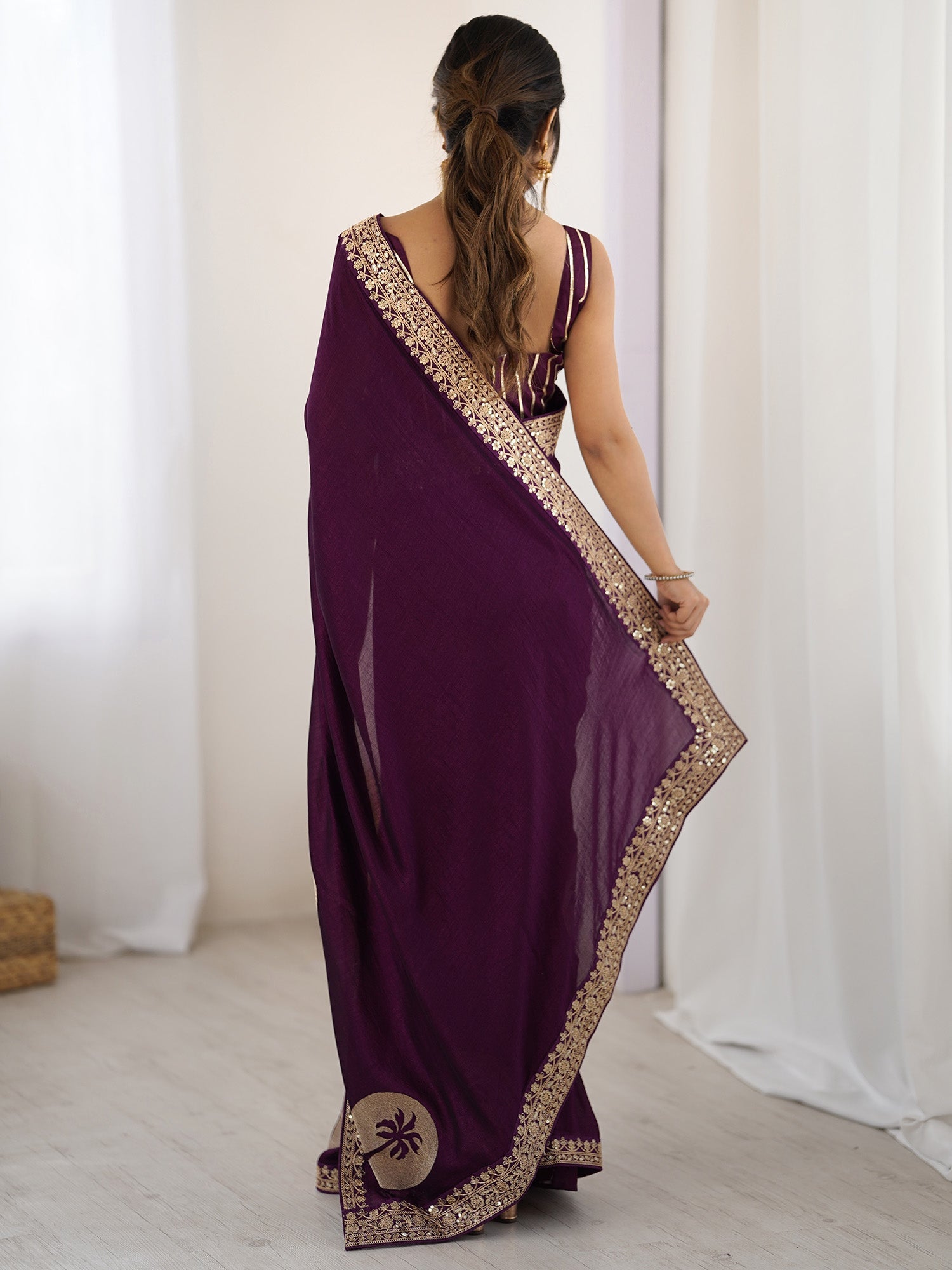 Purple Silk Saree with Gold - Ressa