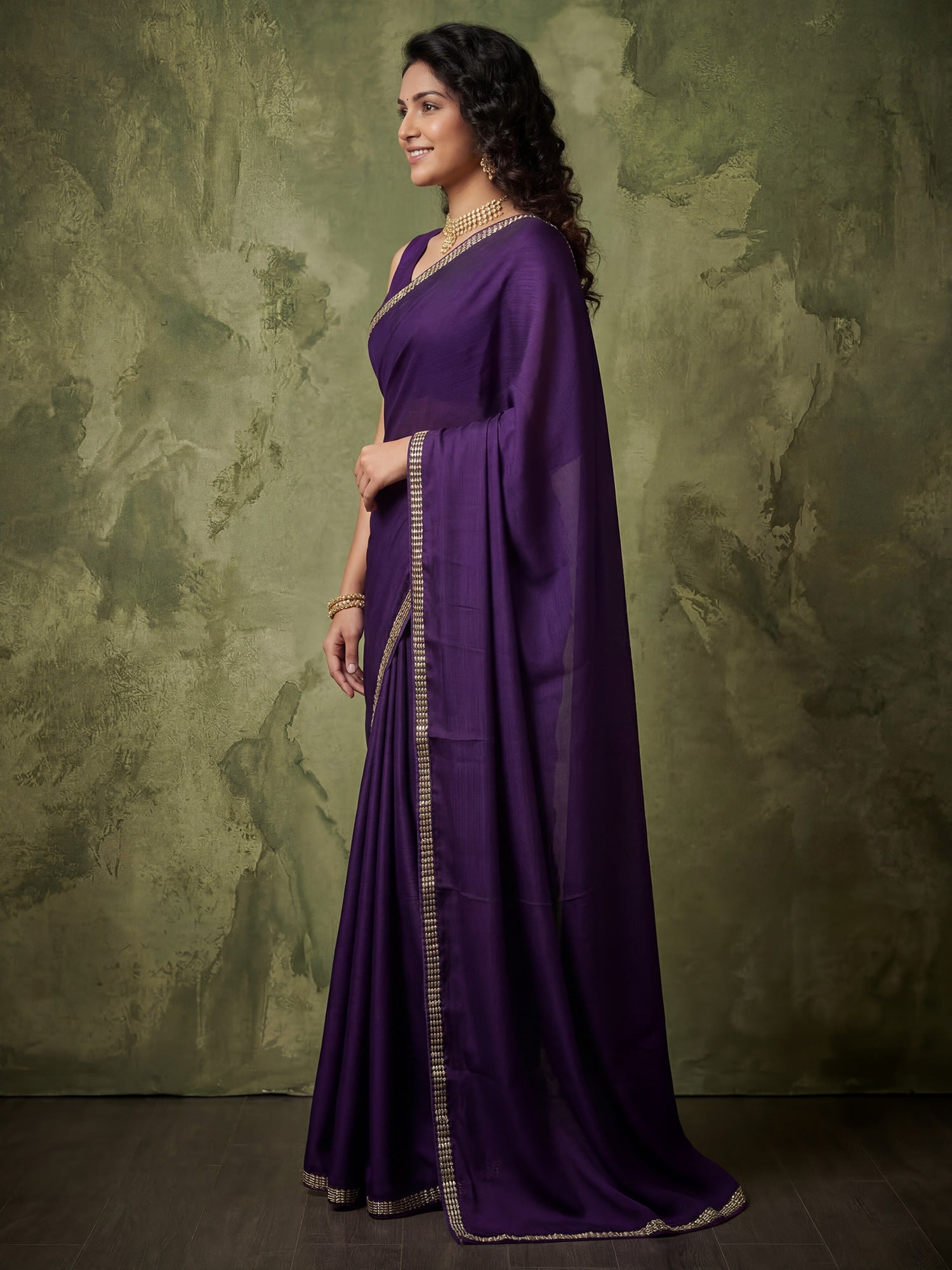 Purple Silk Saree with Zari Border - Ressa