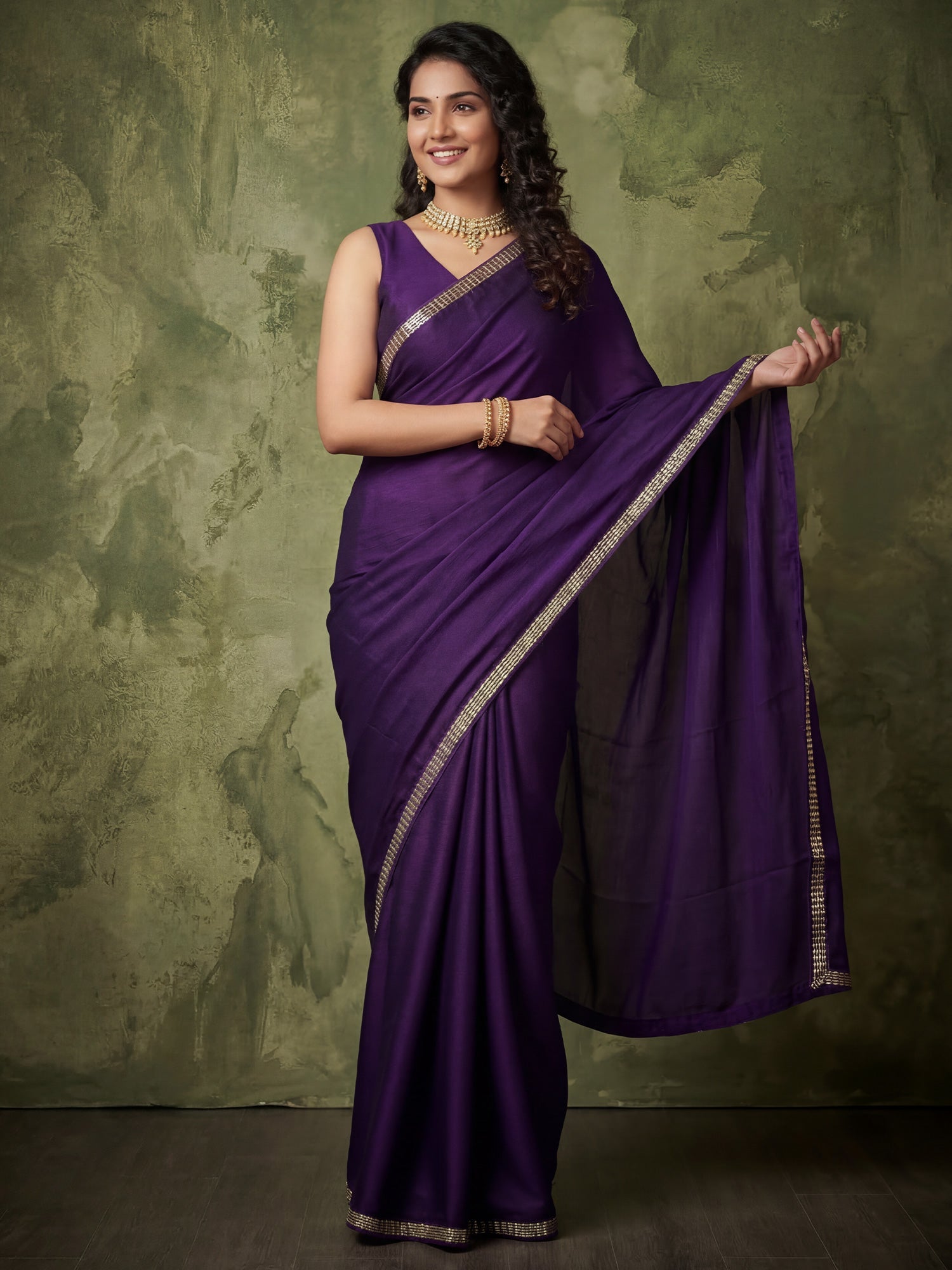 Purple Silk Saree with Zari Border - Ressa