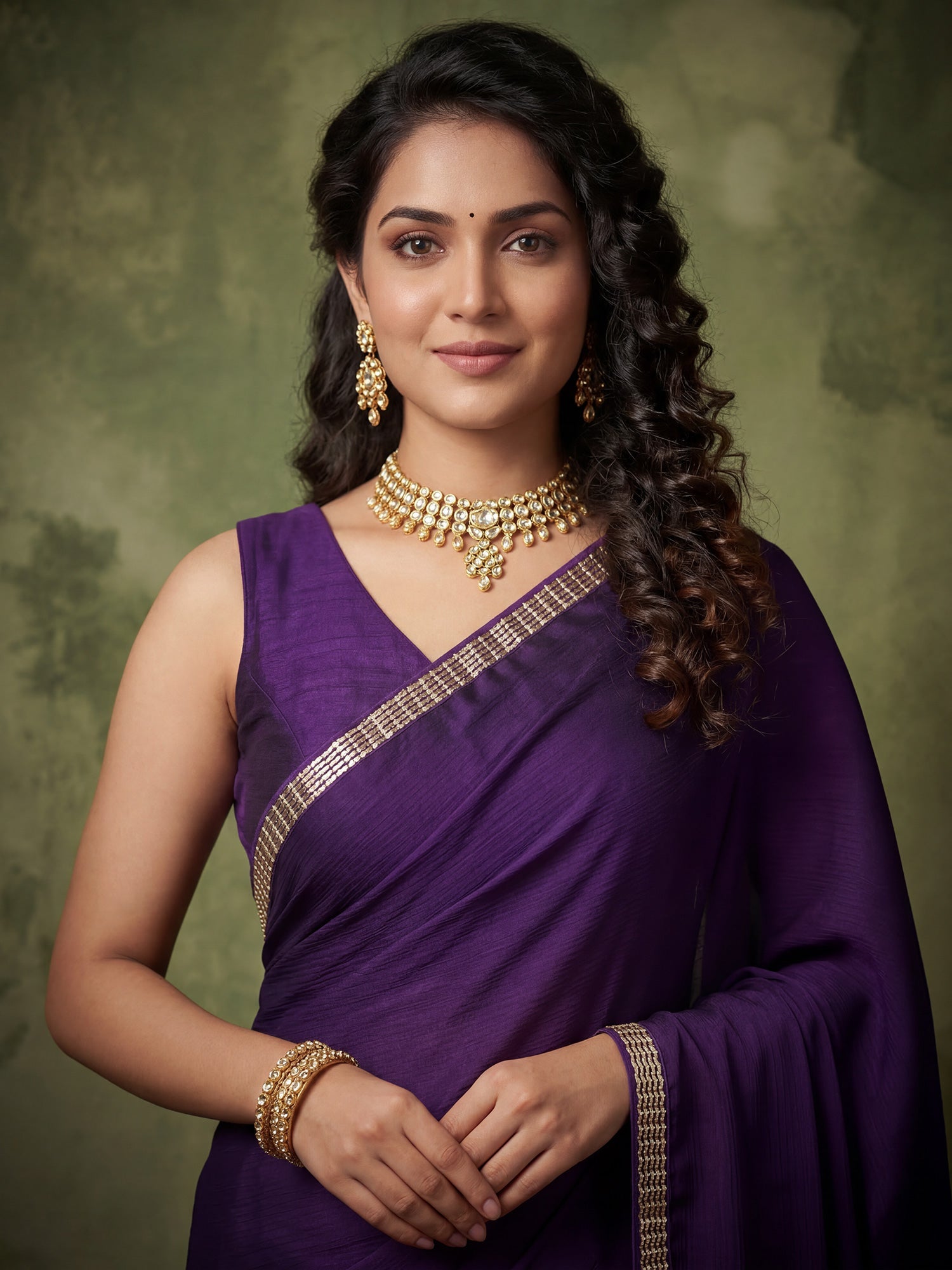 Purple Silk Saree with Zari Border - Ressa