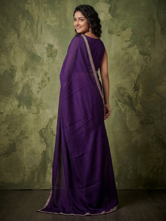 Purple Silk Saree with Zari Border - Ressa