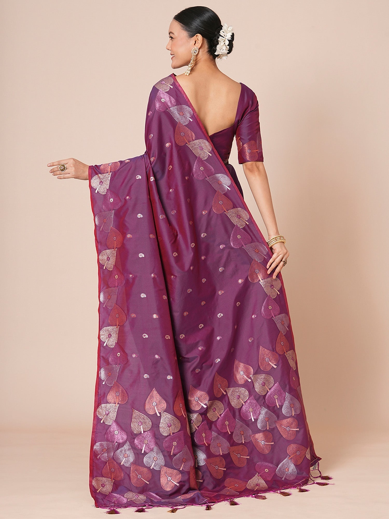 Purple Silk with Paan Booti Embroidery Saree - Ressa
