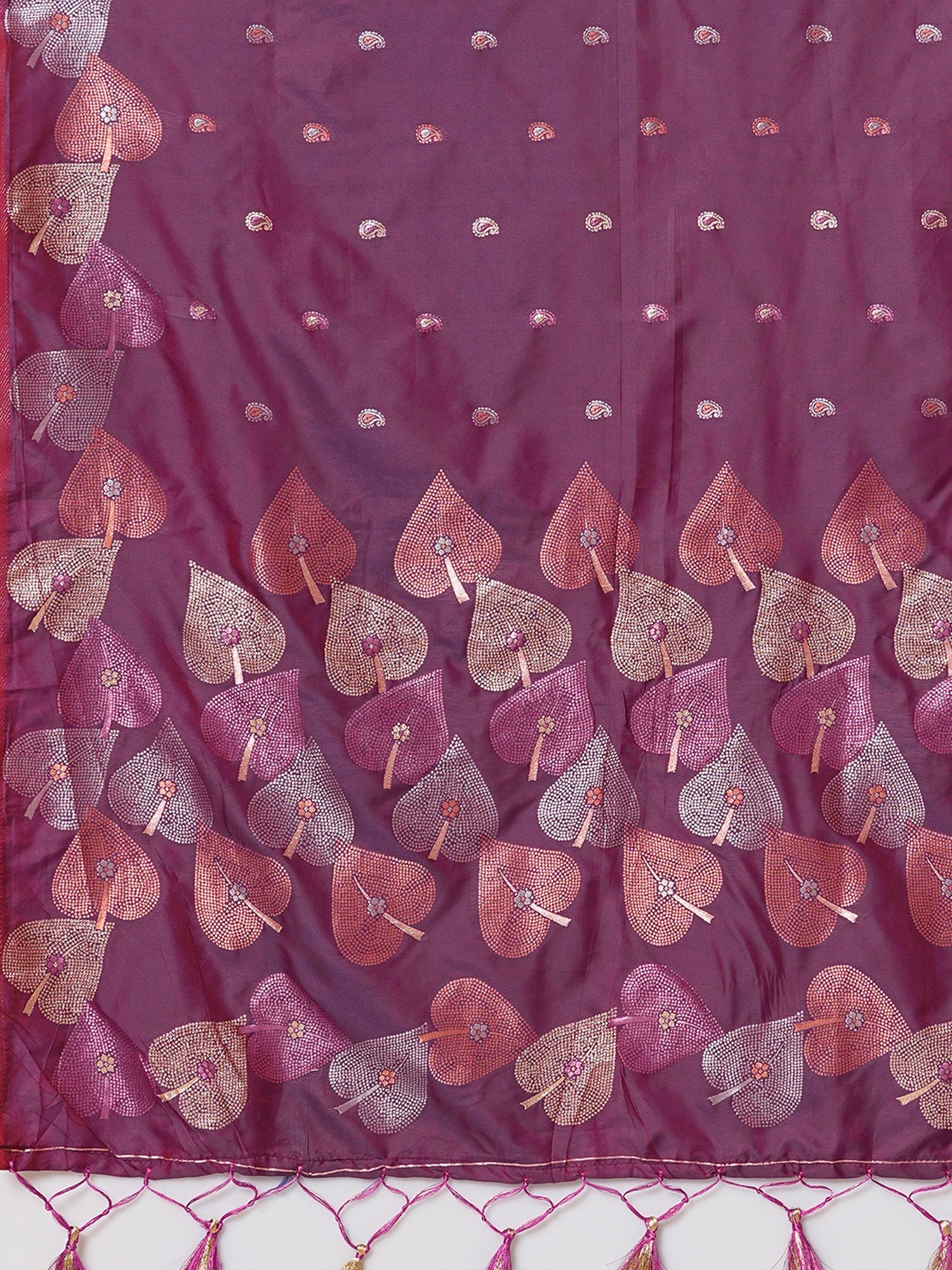 Purple Silk with Paan Booti Embroidery Saree - Ressa