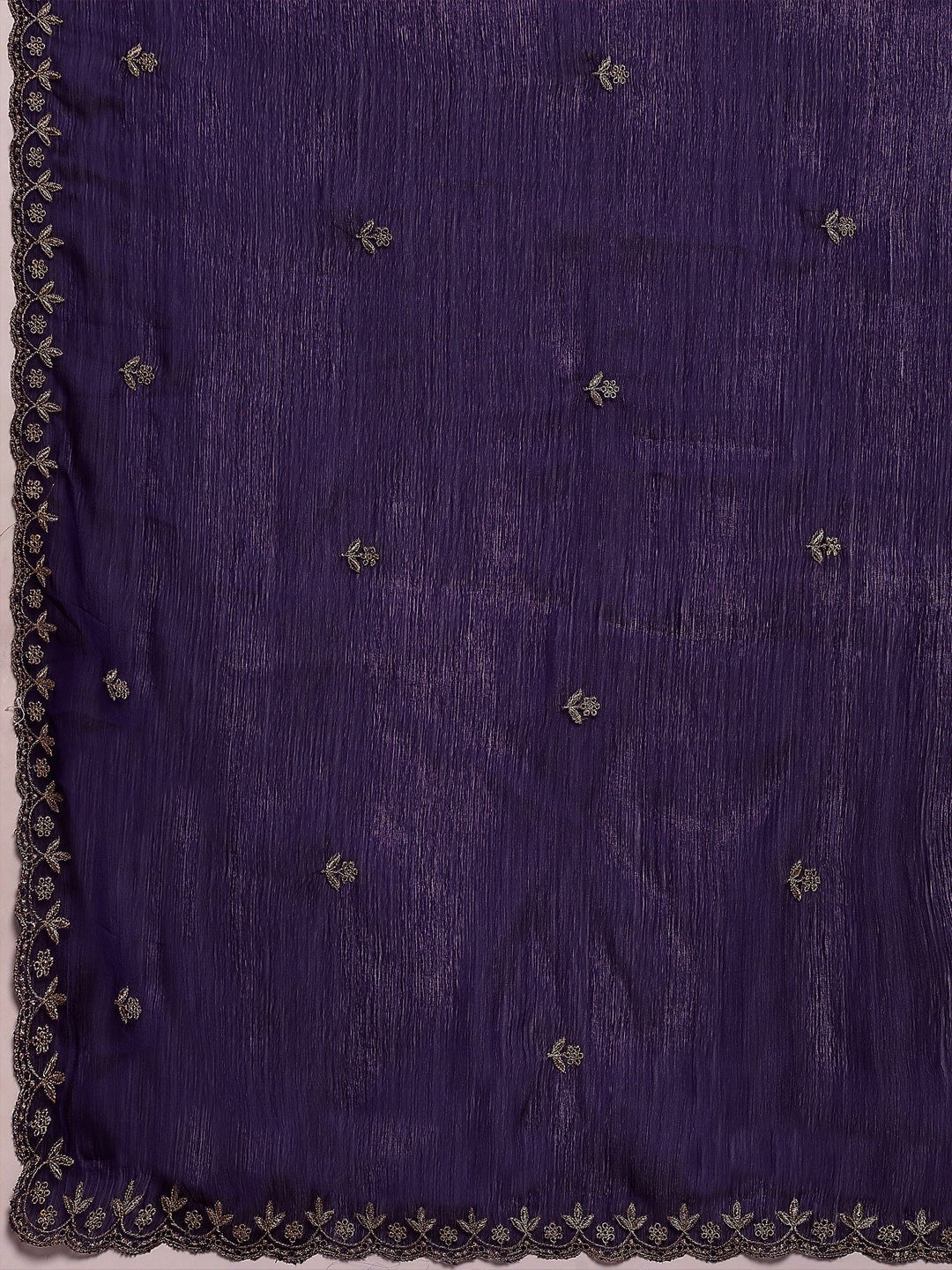 Purple Silver Zari Floral Booties Satin Saree - Ressa