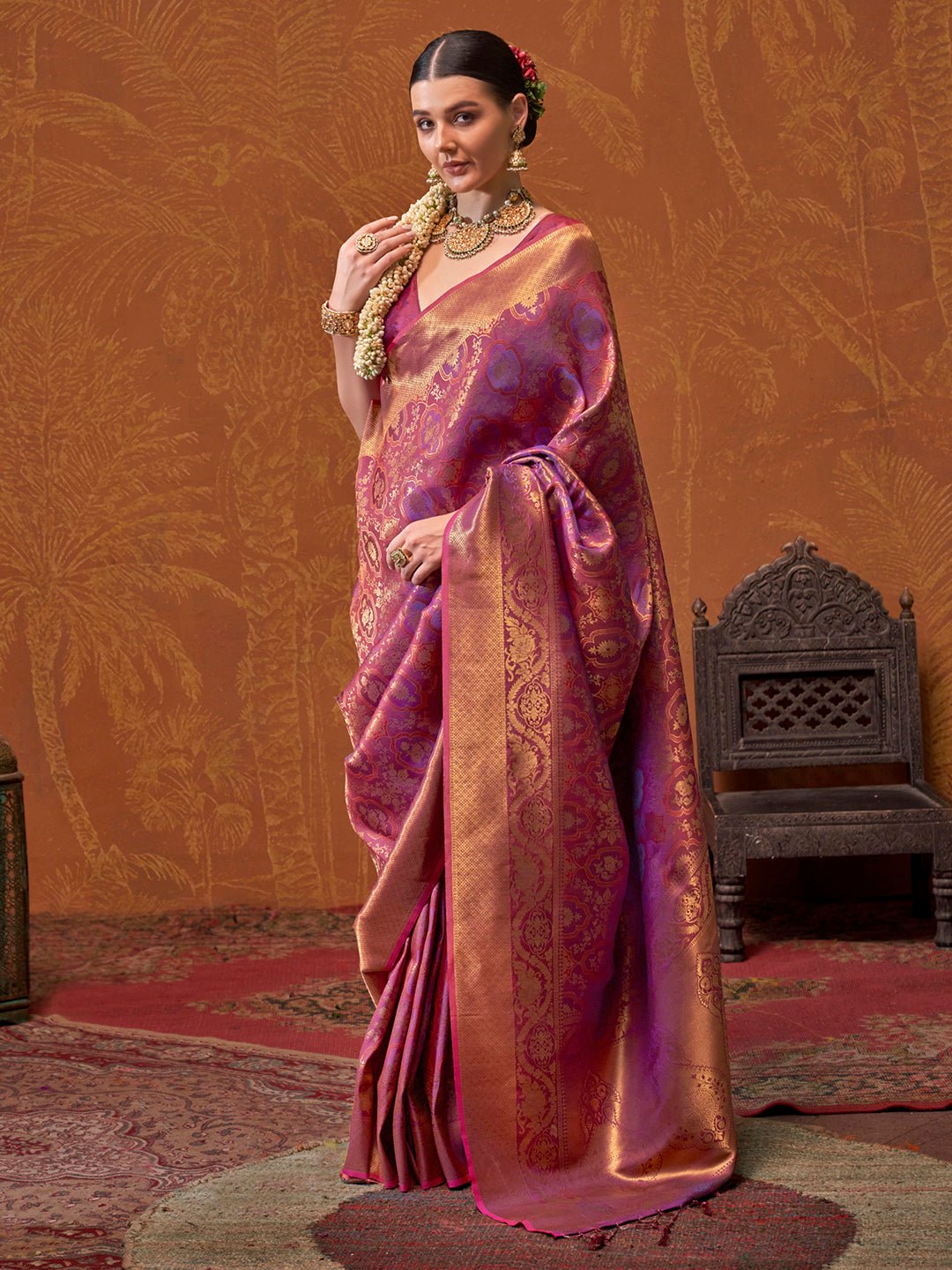 Purple Tissue Silk Banarasi Saree with Blouse - Ressa