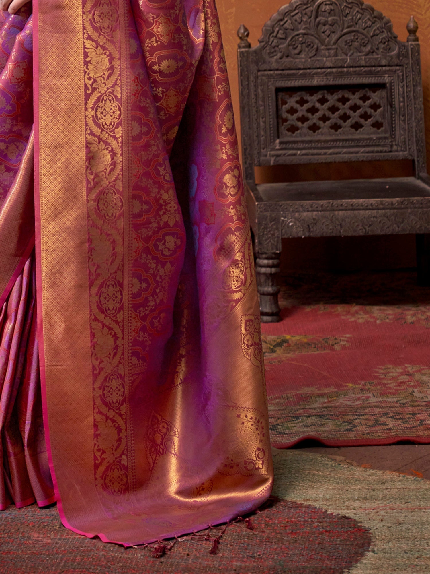 Purple Tissue Silk Banarasi Saree with Blouse - Ressa