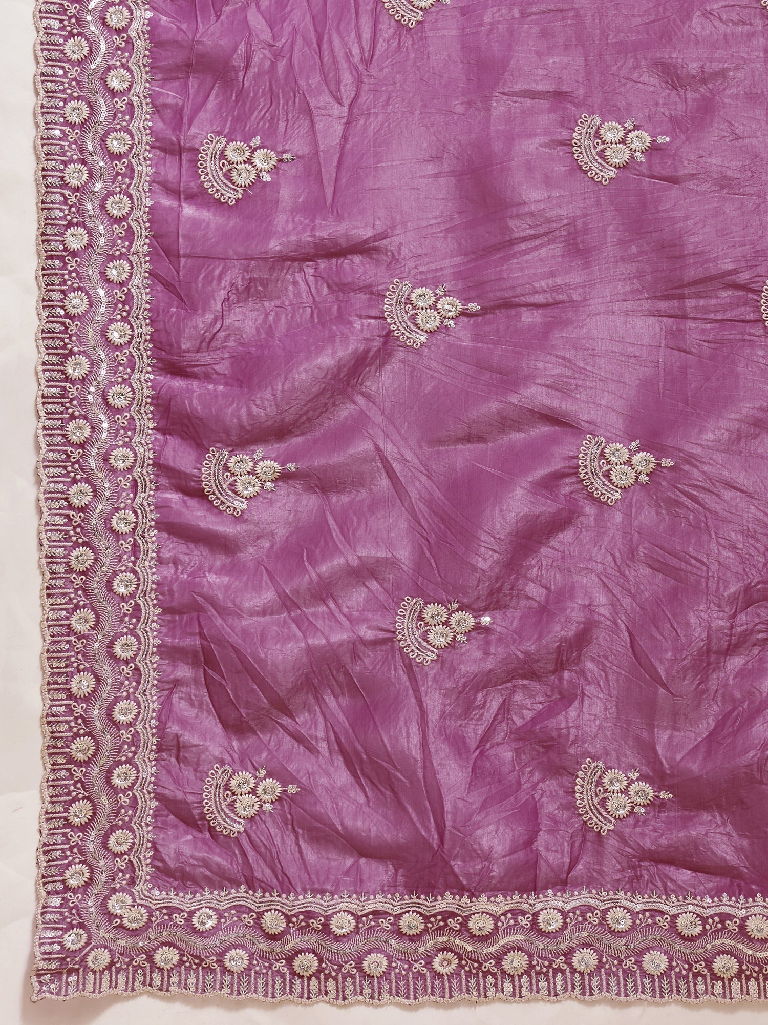Purple Tissue Silk Embroidered Saree with Blouse - Ressa