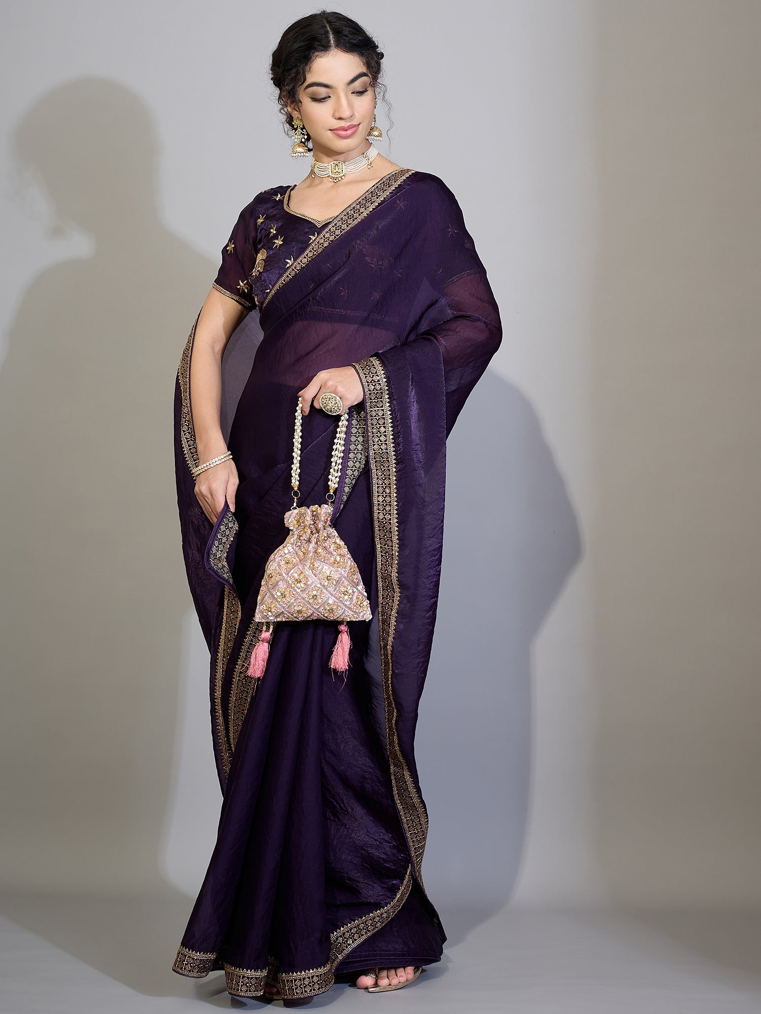 Purple Tissue Silk Saree wih Zari Stripe - Ressa