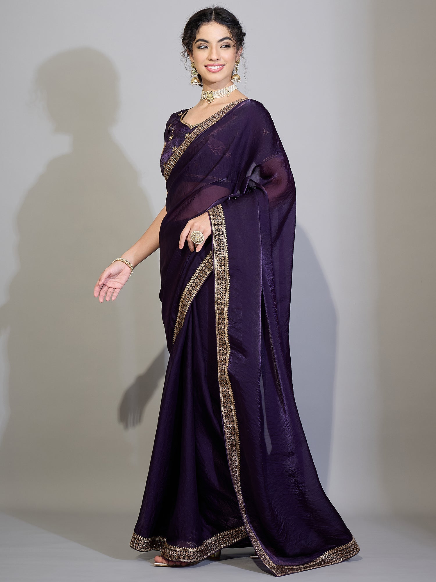 Purple Tissue Silk Saree wih Zari Stripe - Ressa