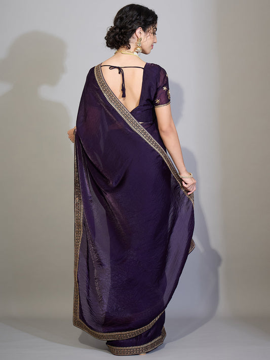Purple Tissue Silk Saree wih Zari Stripe - Ressa