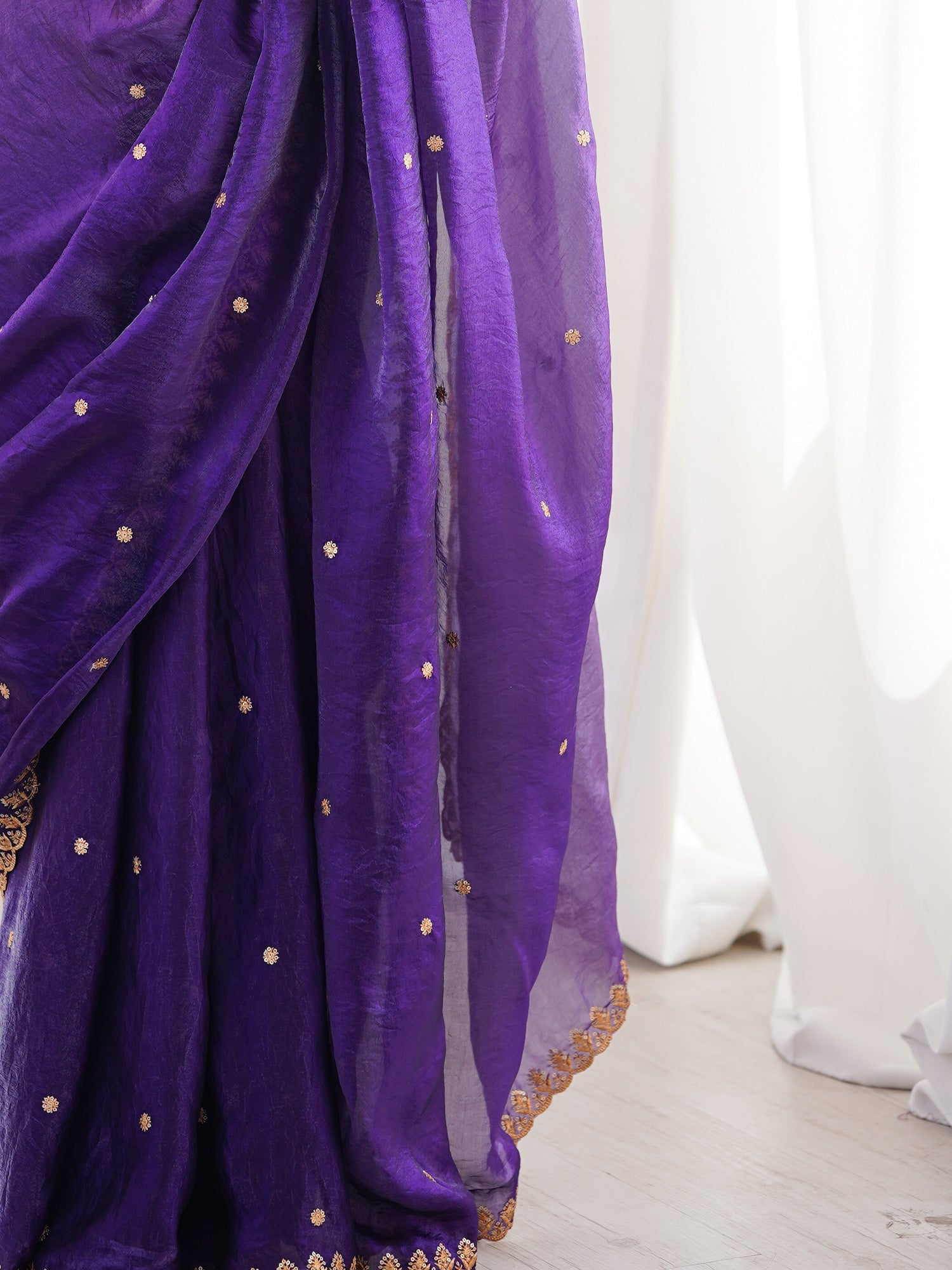 Purple Tissue Silk Saree with Embroidered Border - Ressa