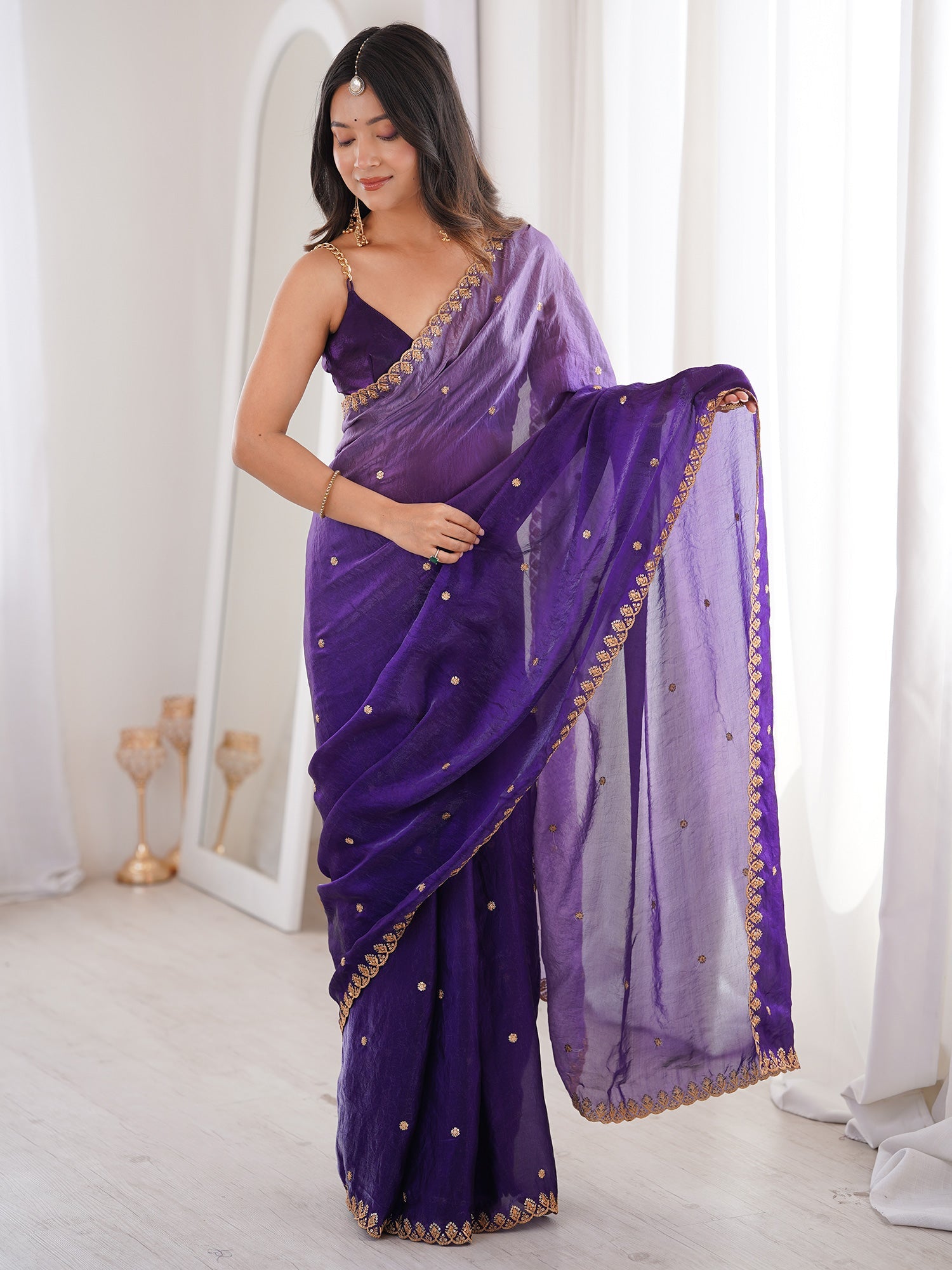 Purple Tissue Silk Saree with Embroidered Border - Ressa